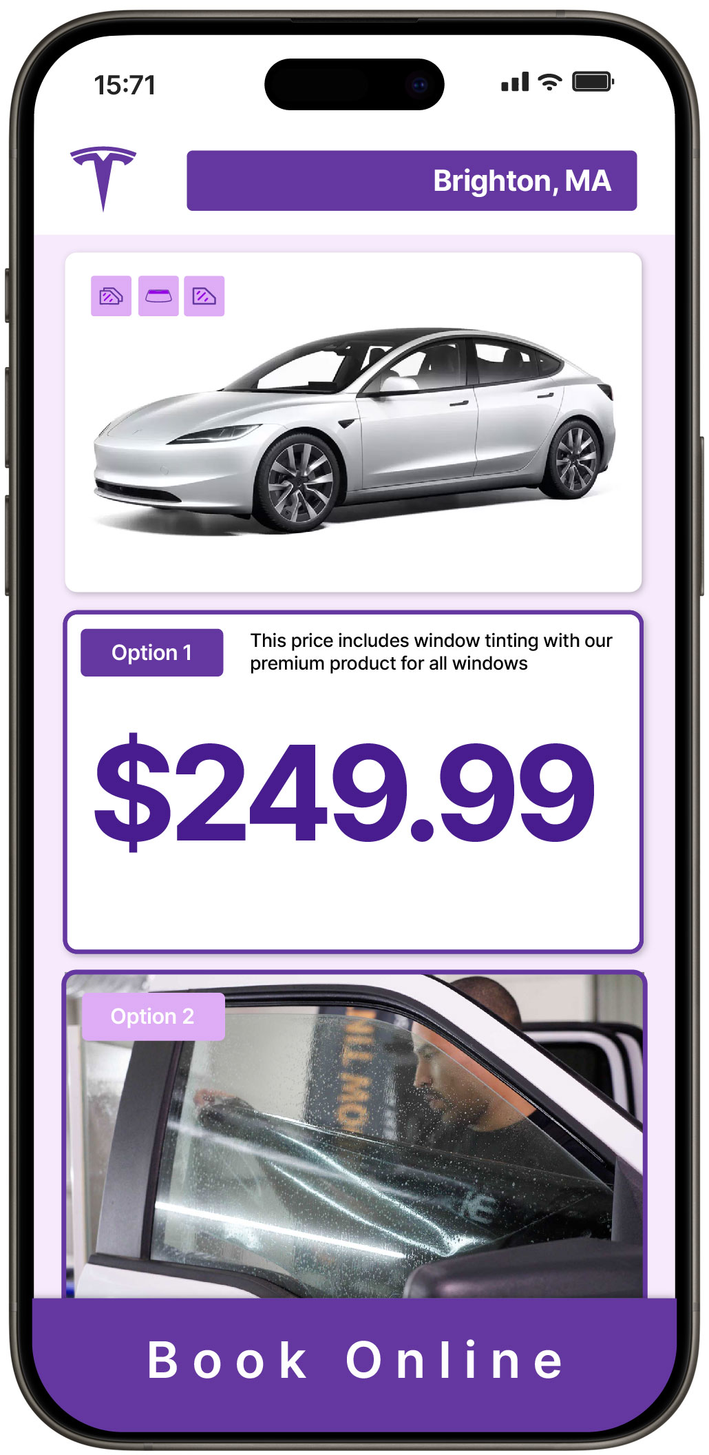 View Affordable Tesla Window Tinting Rates in Brighton, Massachusetts