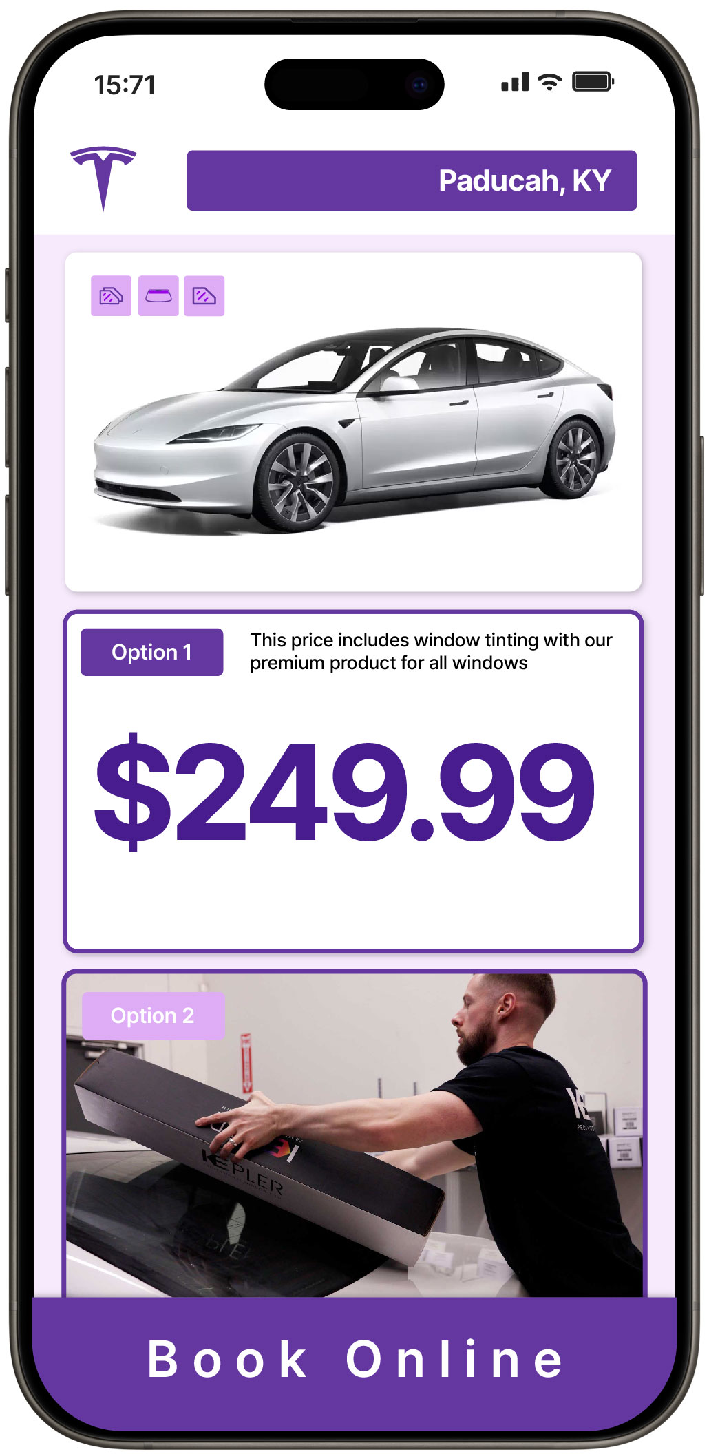 View Competitive Tesla Window Tinting Rates in Paducah, Kentucky