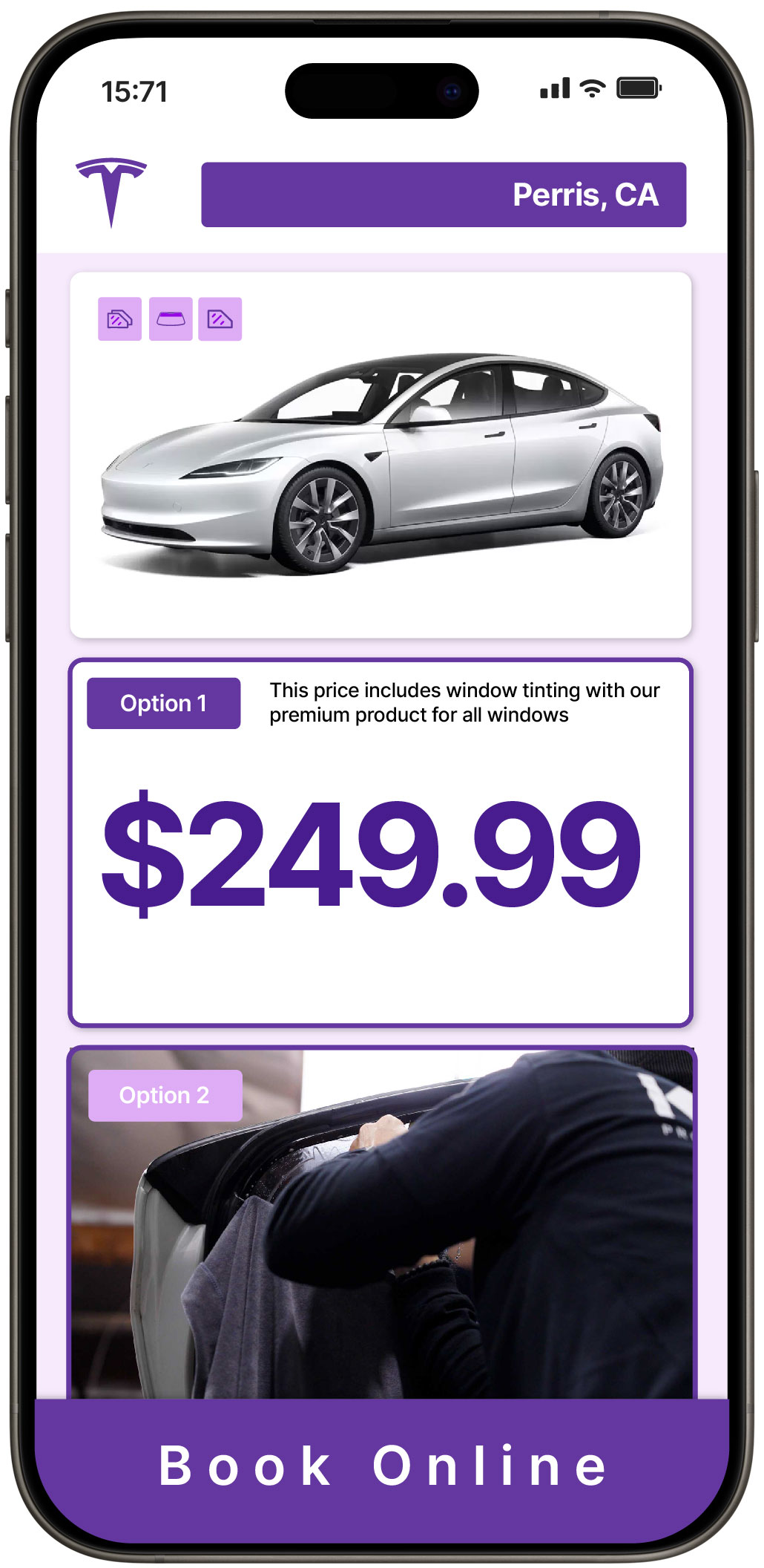 View Competitive Tesla Window Tinting Costs in Perris, California