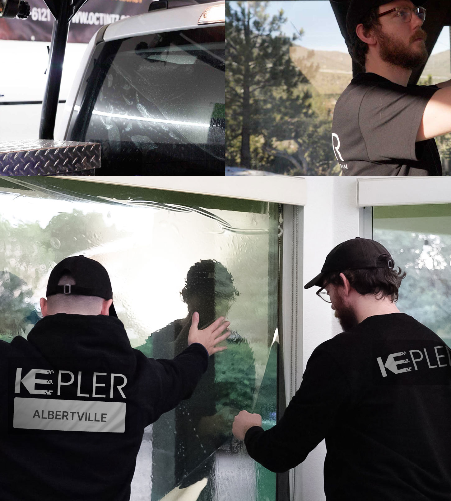 Expert Technician Applying Advanced Window Tint to Home in Albertville