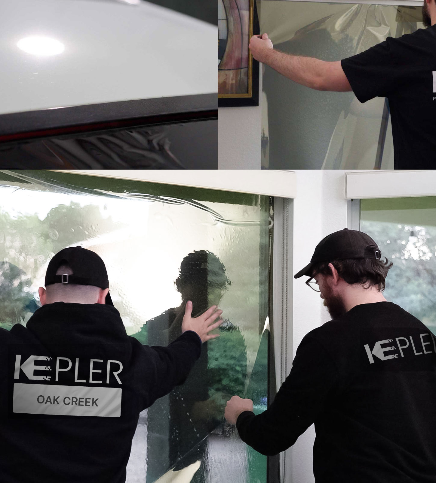Expert Technician Installing Ceramic Window Tint to Home in Oak Creek