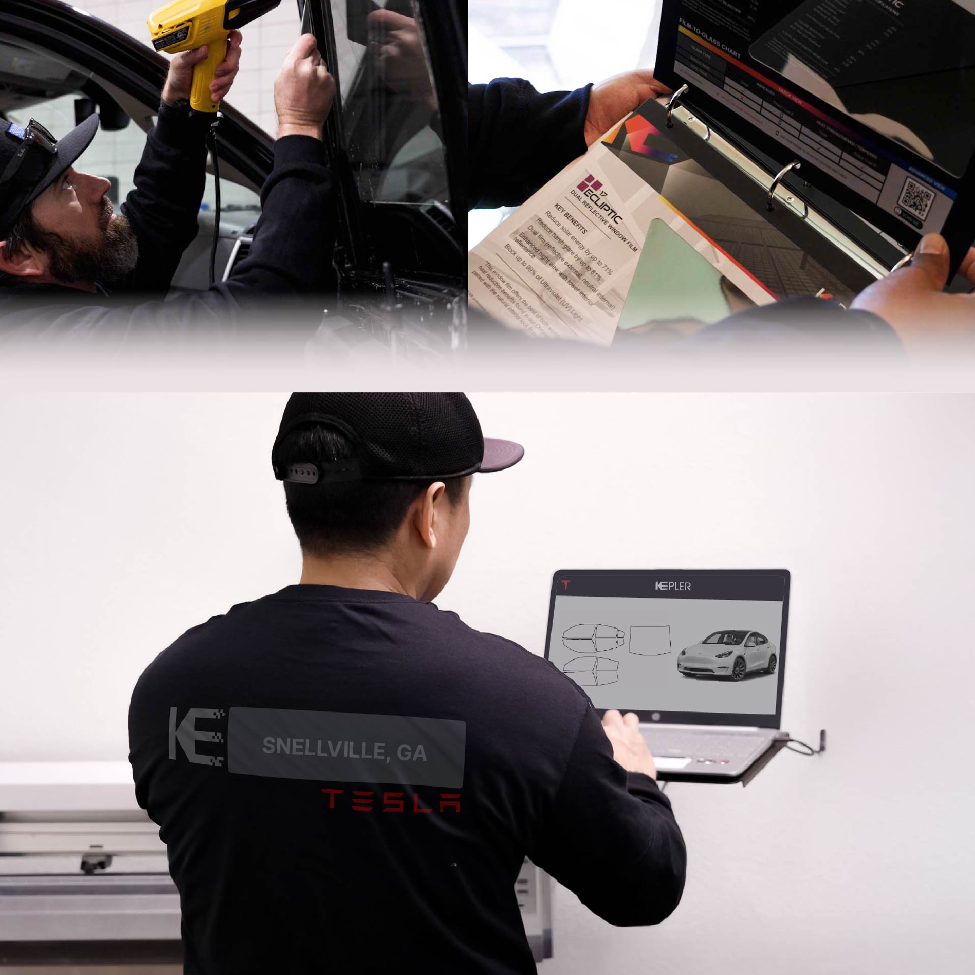Expert Technician Installing High-tech Window Tint to Tesla in Snellville
