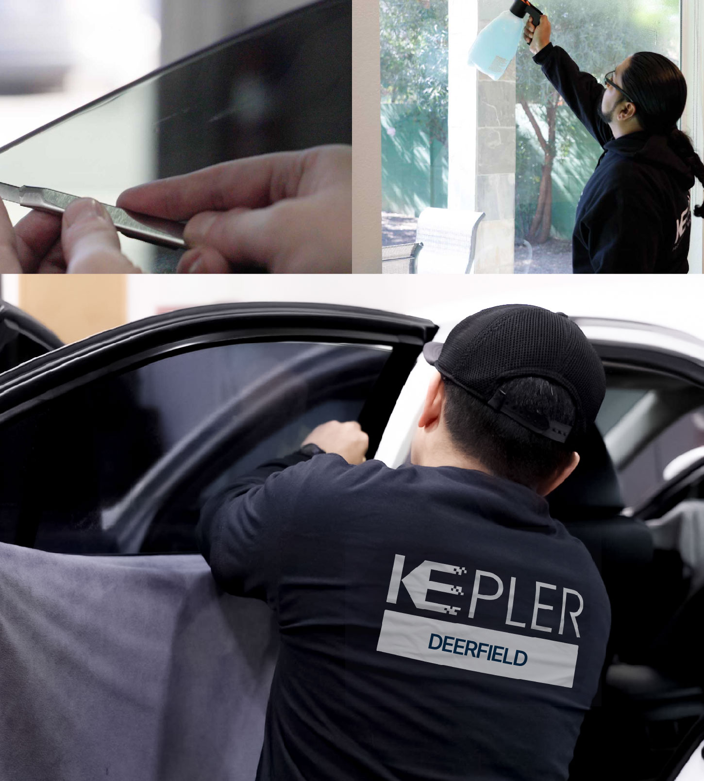Automotive Window Tinting Expert Applying Film in Deerfield, Illinois