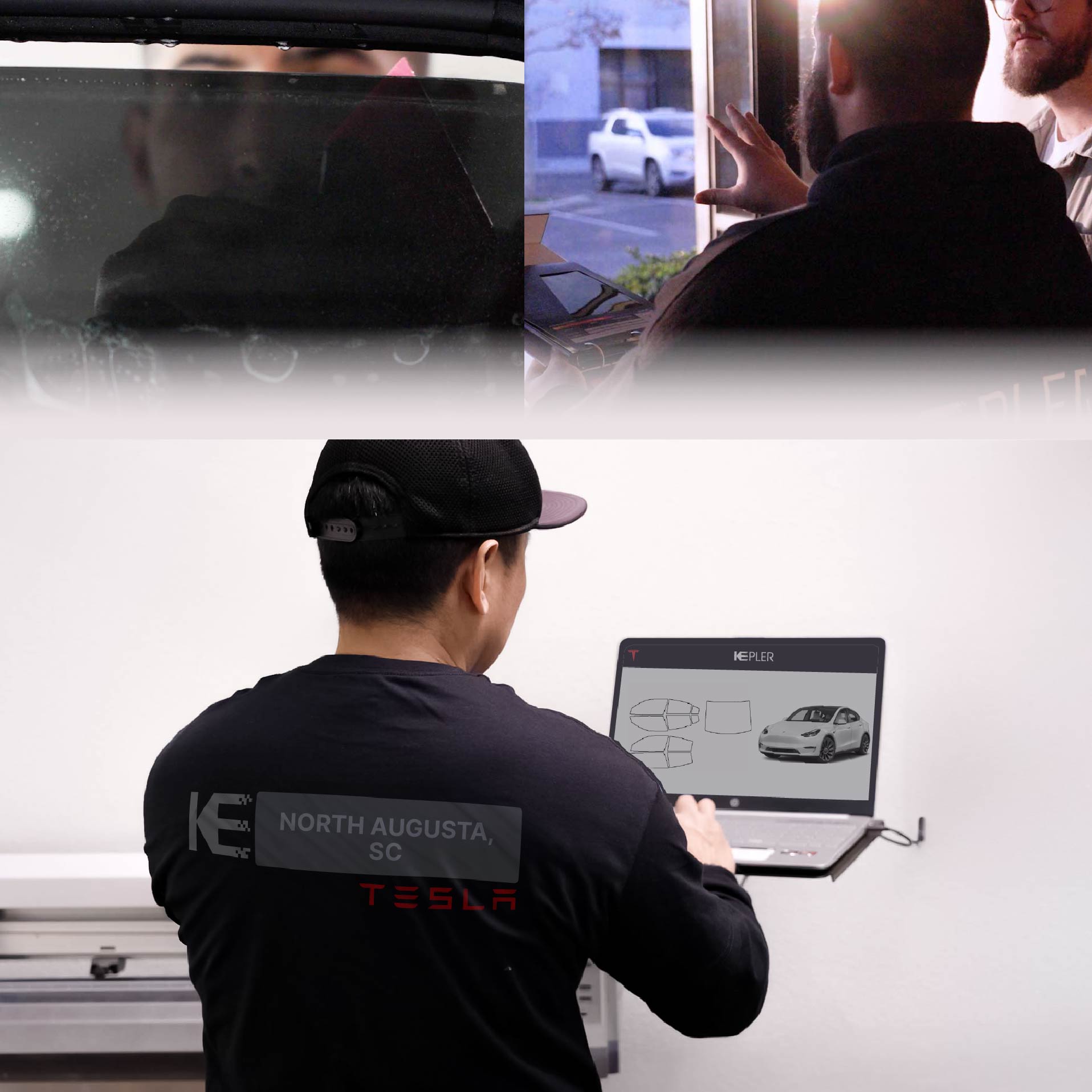 Kepler Technician Applying Advanced Window Tint to Tesla in North Augusta