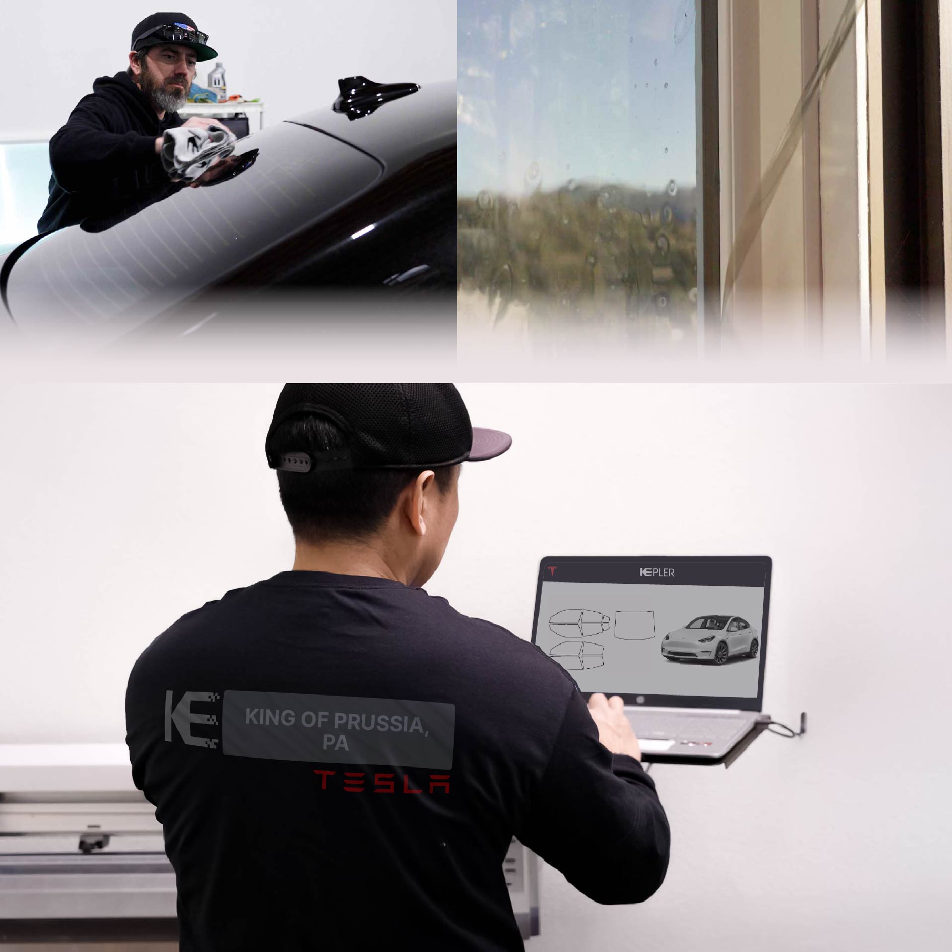 Kepler Technician Fitting High-tech Window Tint to Tesla in King of Prussia
