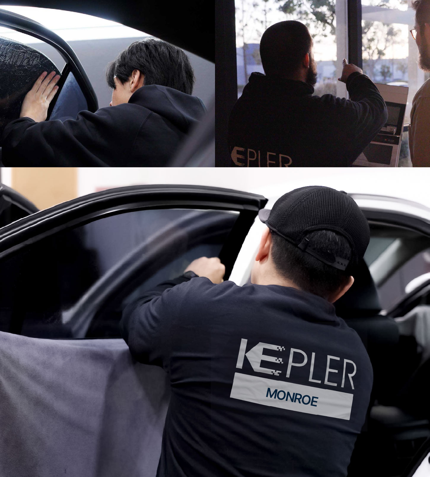 Automotive Window Tinting Expert Applying Film in Monroe, Louisiana