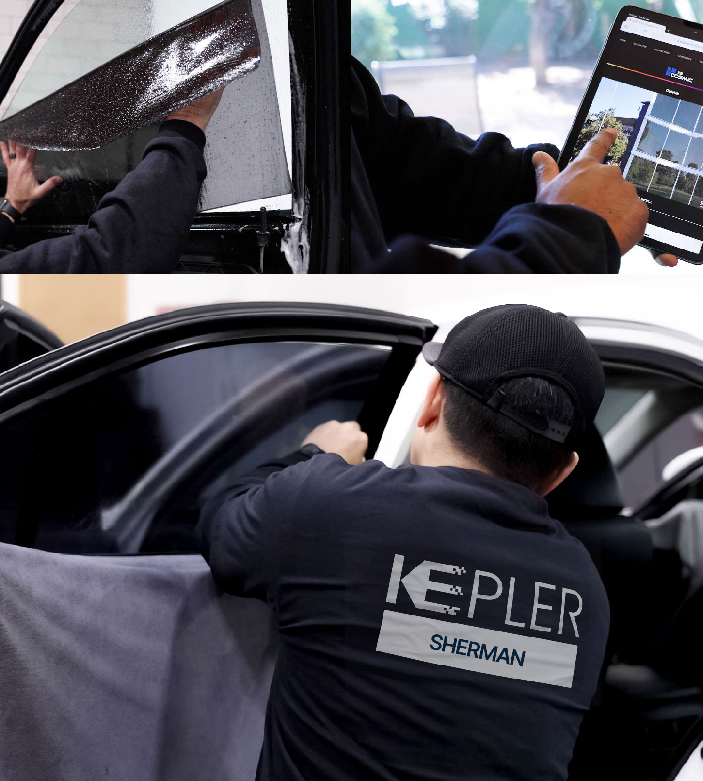 Automotive Window Tinting Expert Applying Film in Sherman, Texas