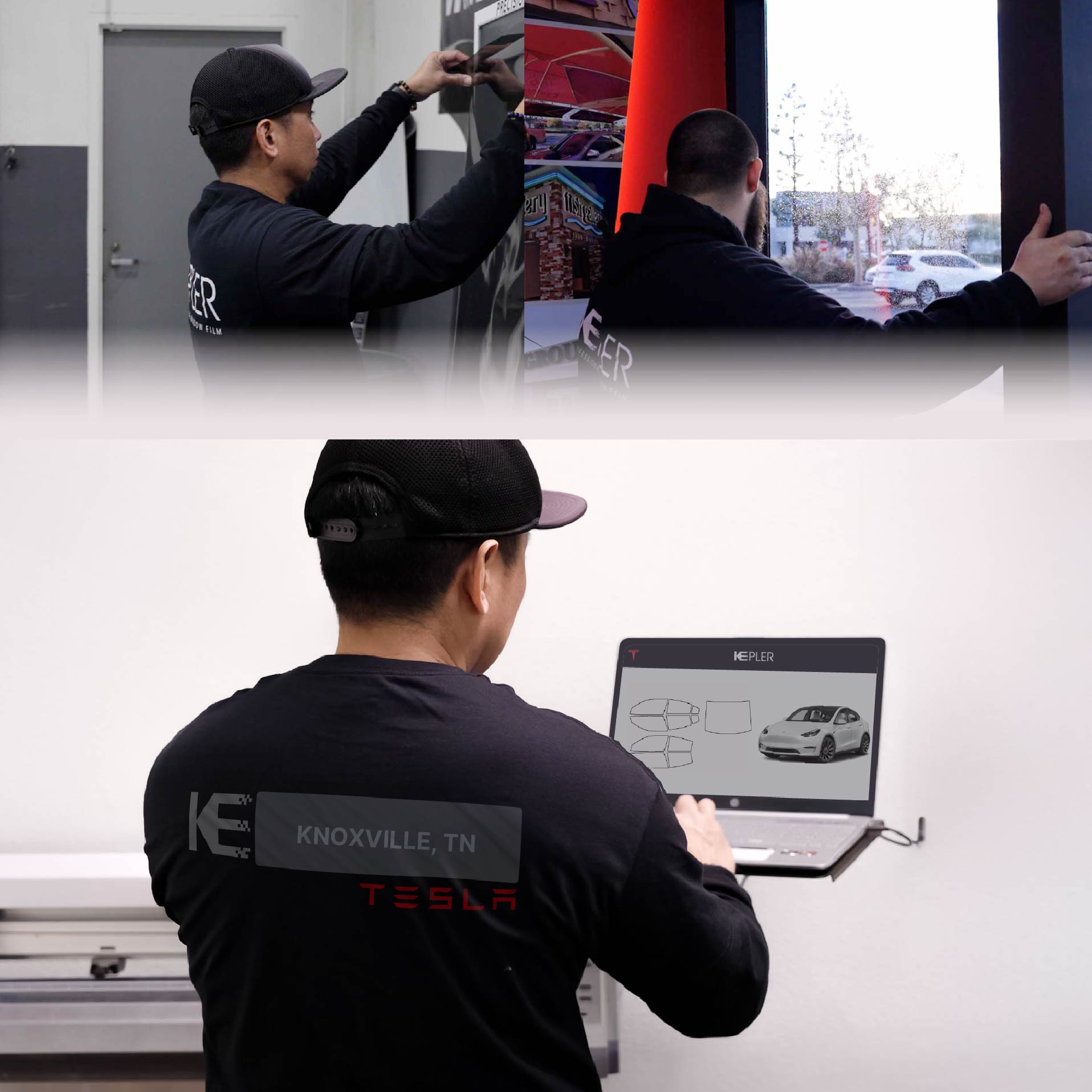 Kepler Technician Installing High-tech Window Tint to Tesla in Knoxville
