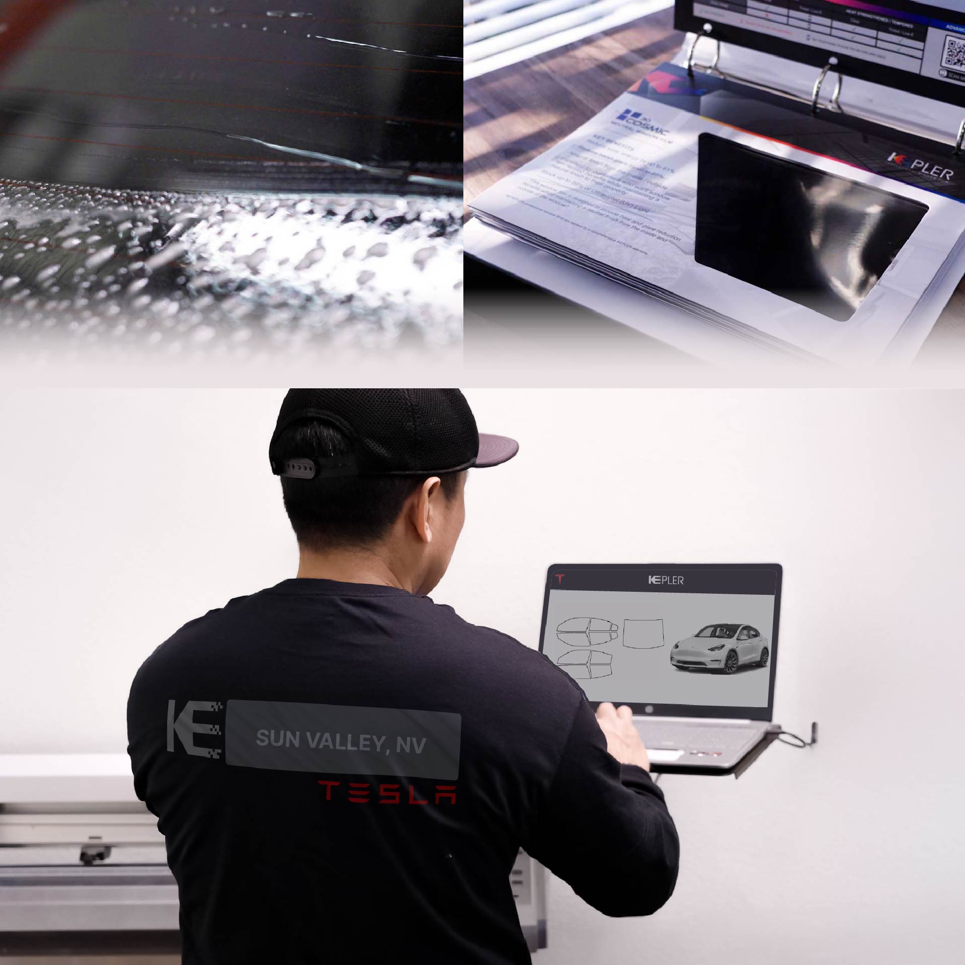 Expert Technician Applying Advanced Window Tint to Tesla in Sun Valley