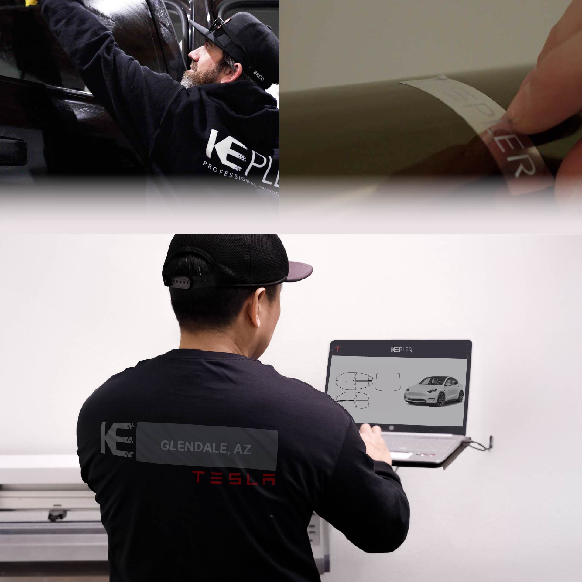 Expert Technician Fitting Advanced Window Tint to Tesla in Glendale