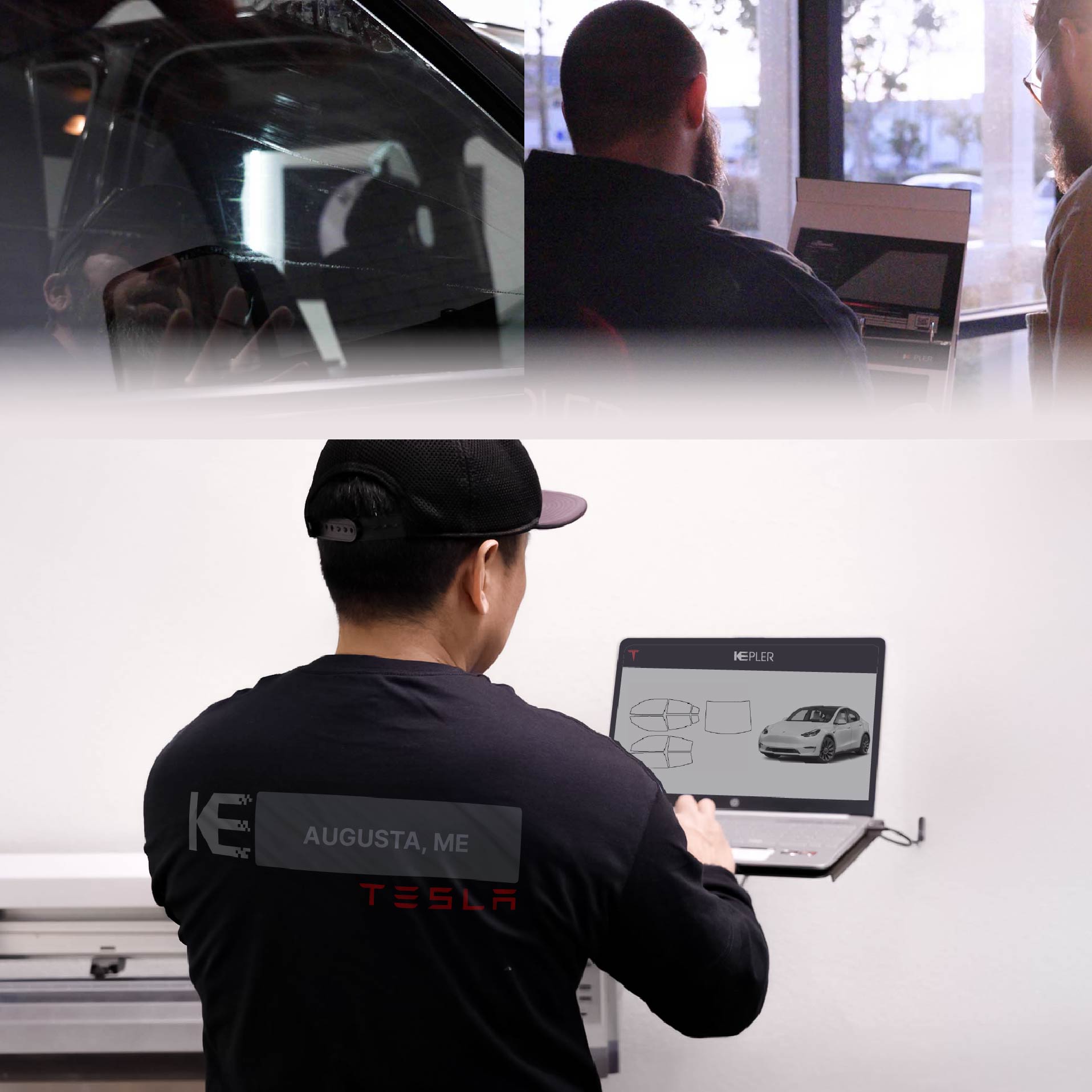 Expert Technician Fitting Ceramic Window Tint to Tesla in Augusta