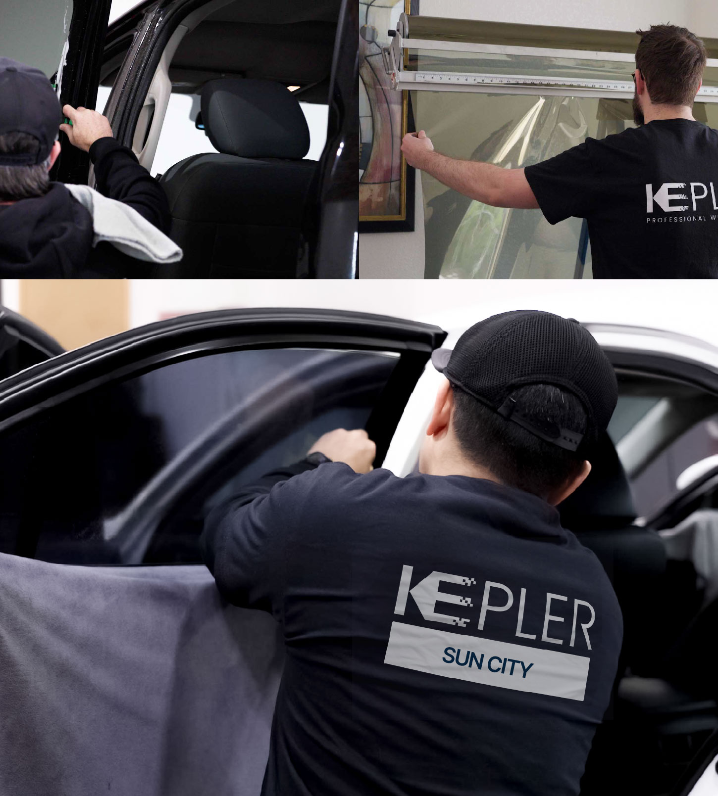 Automotive Window Tinting Expert Applying Film in Sun City, California