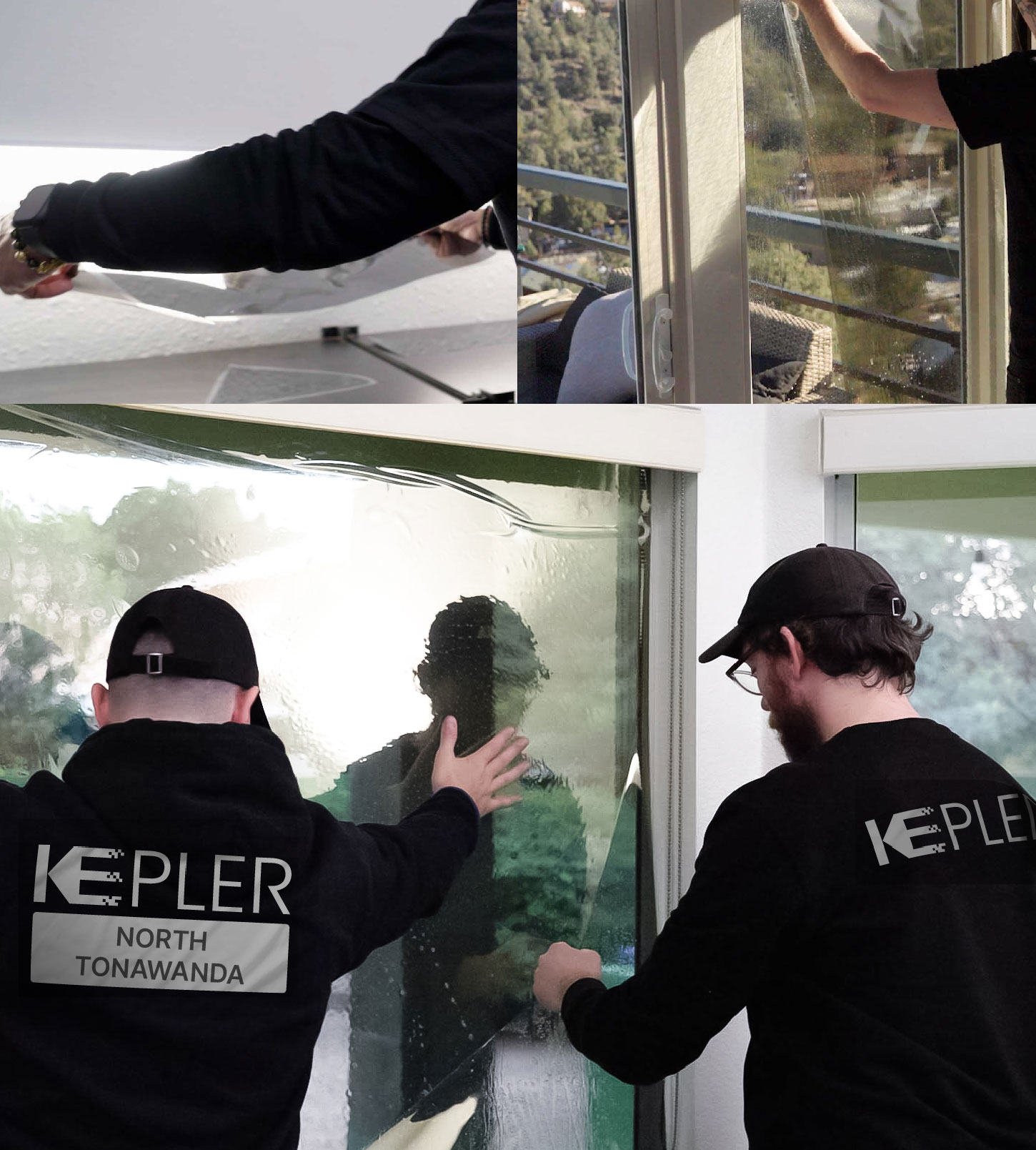 Kepler Technician Applying Ceramic Window Tint to Home in North Tonawanda
