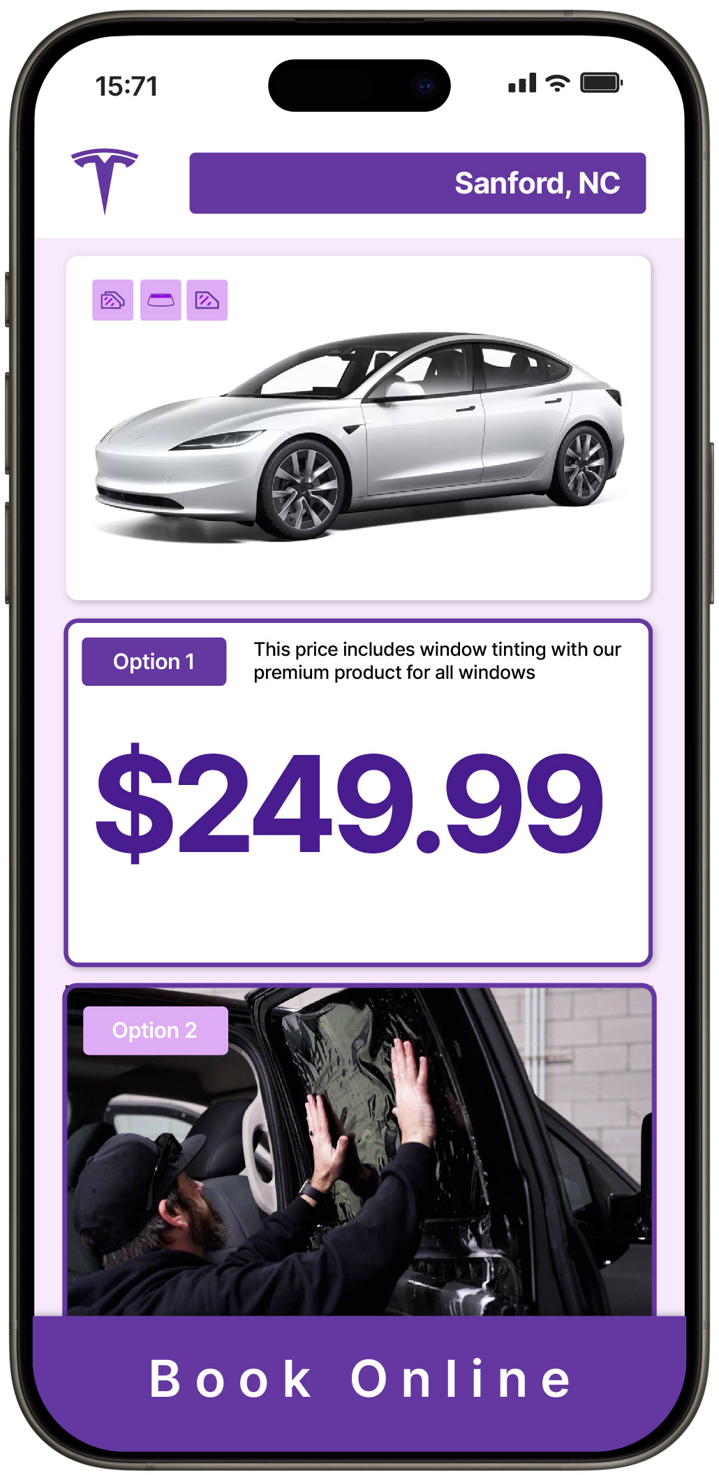 View Competitive Tesla Window Tinting Rates in Sanford, North Carolina