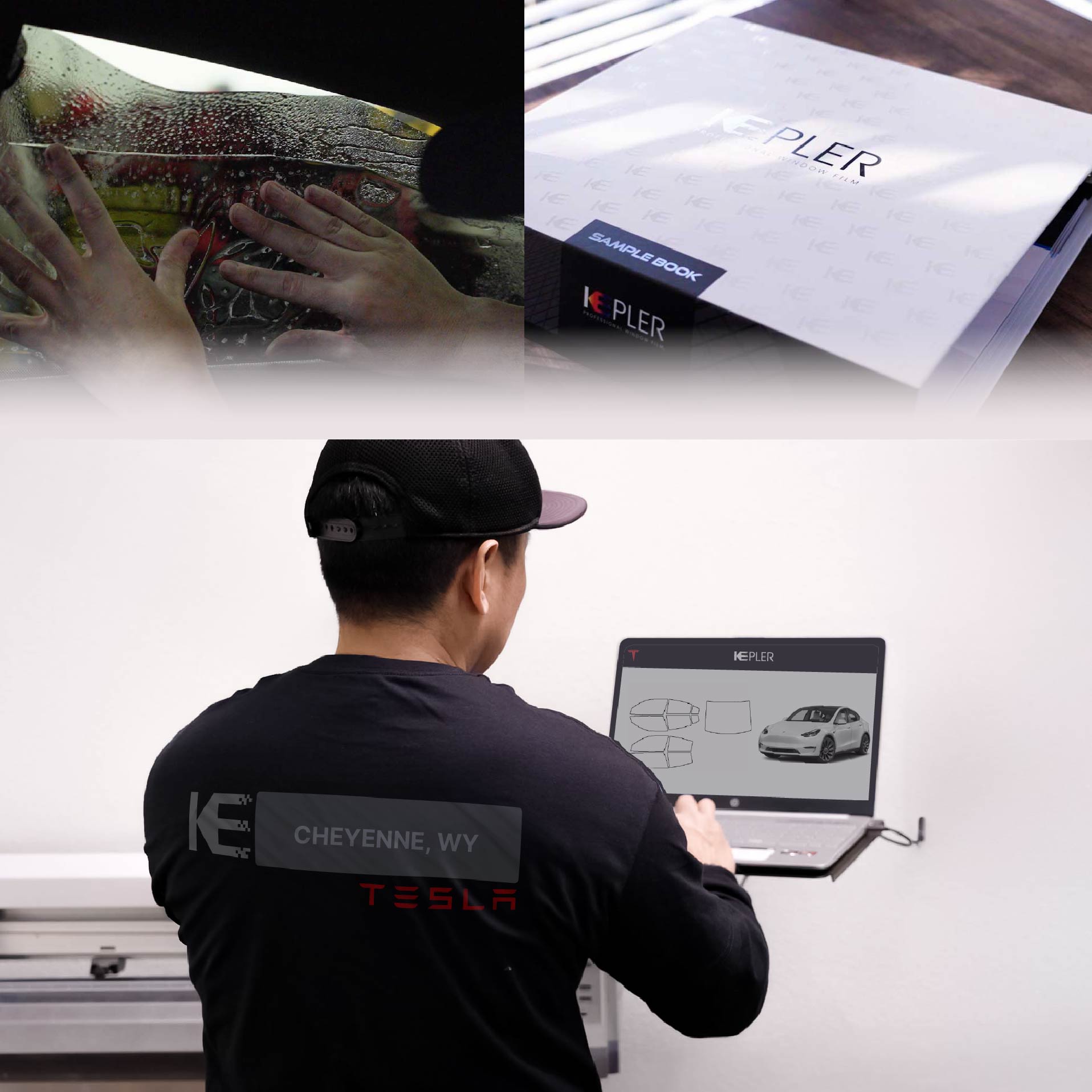 Kepler Technician Applying High-tech Window Tint to Tesla in Cheyenne