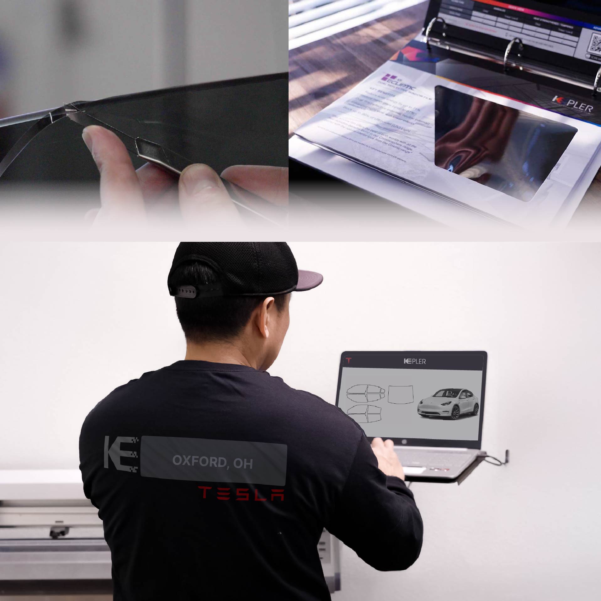 Expert Technician Fitting Ceramic Window Tint to Tesla in Oxford