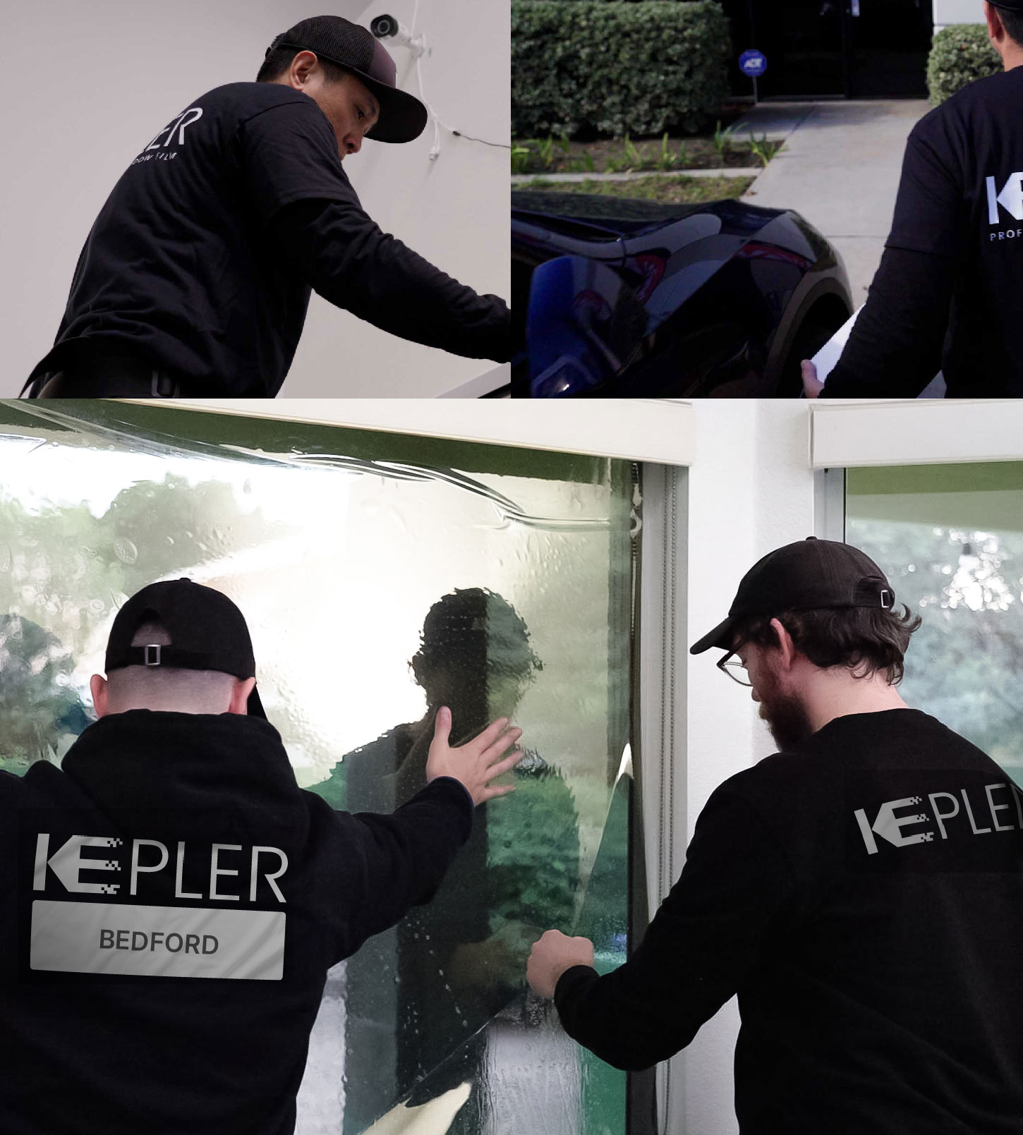 Expert Technician Fitting High-tech Window Tint to Home in Bedford