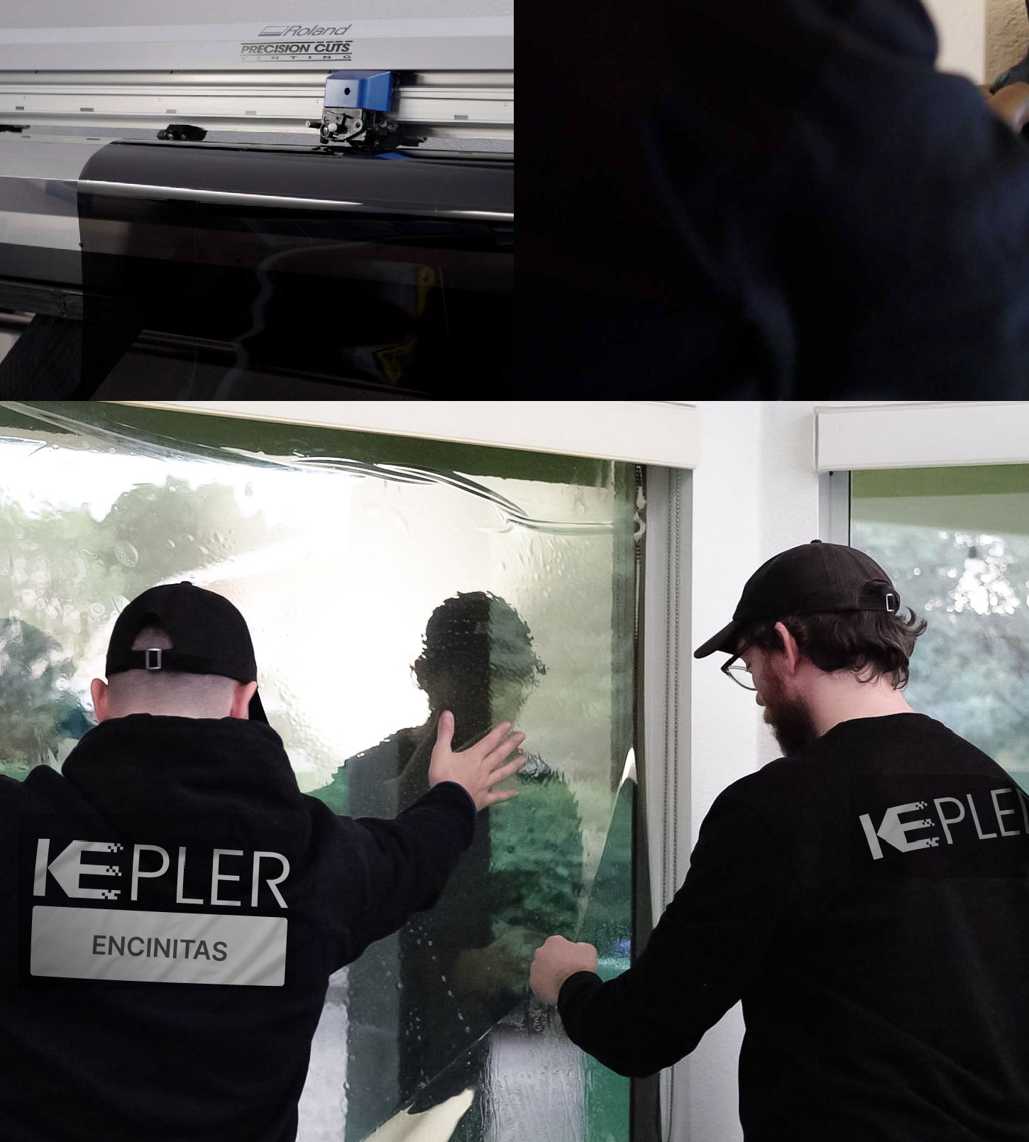 Expert Technician Fitting High-tech Window Tint to Home in Encinitas