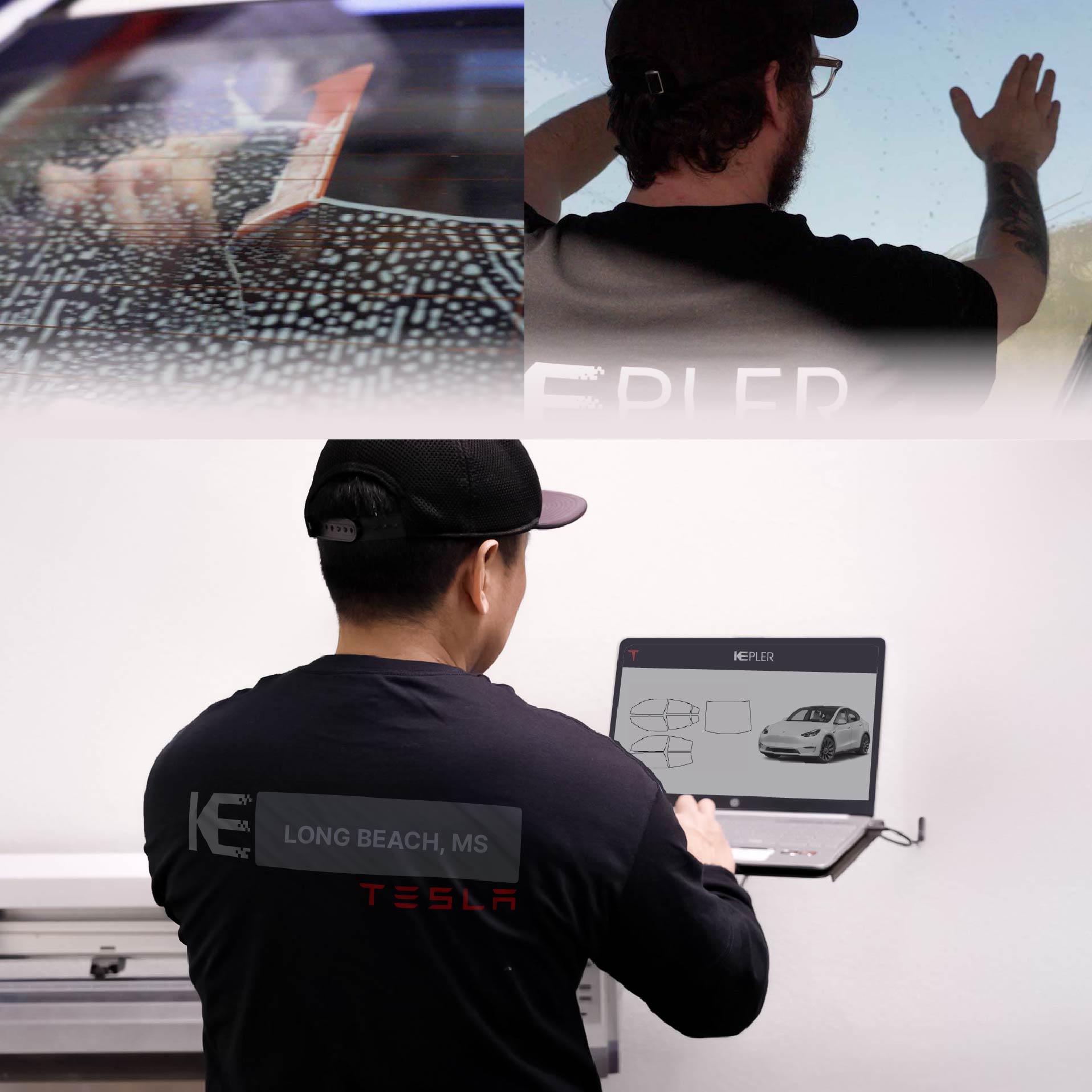 Kepler Technician Applying High-tech Window Tint to Tesla in Long Beach