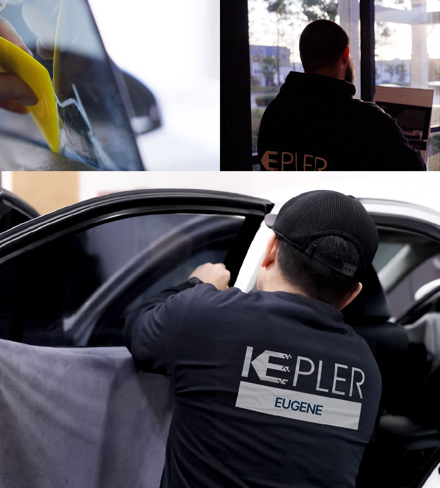 Automotive Window Tinting Expert Applying Film in Eugene, Oregon