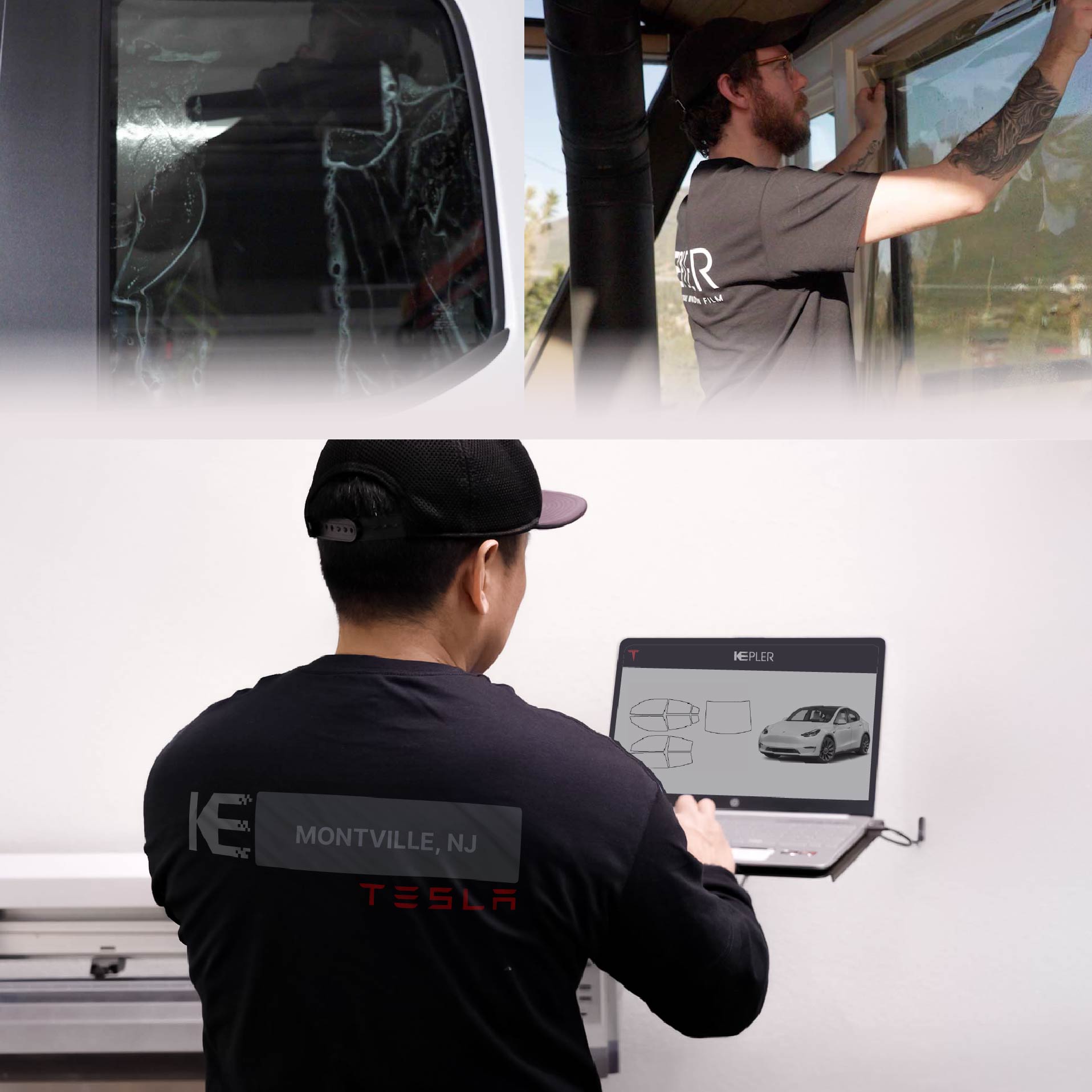 Expert Technician Fitting Advanced Window Tint to Tesla in Montville