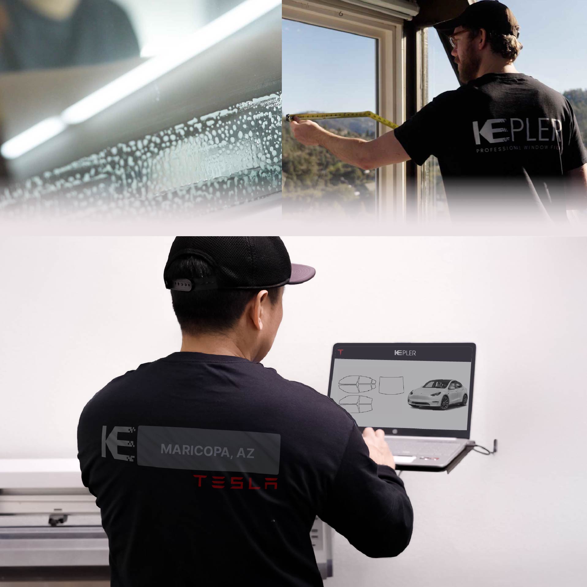 Kepler Technician Applying Advanced Window Tint to Tesla in Maricopa