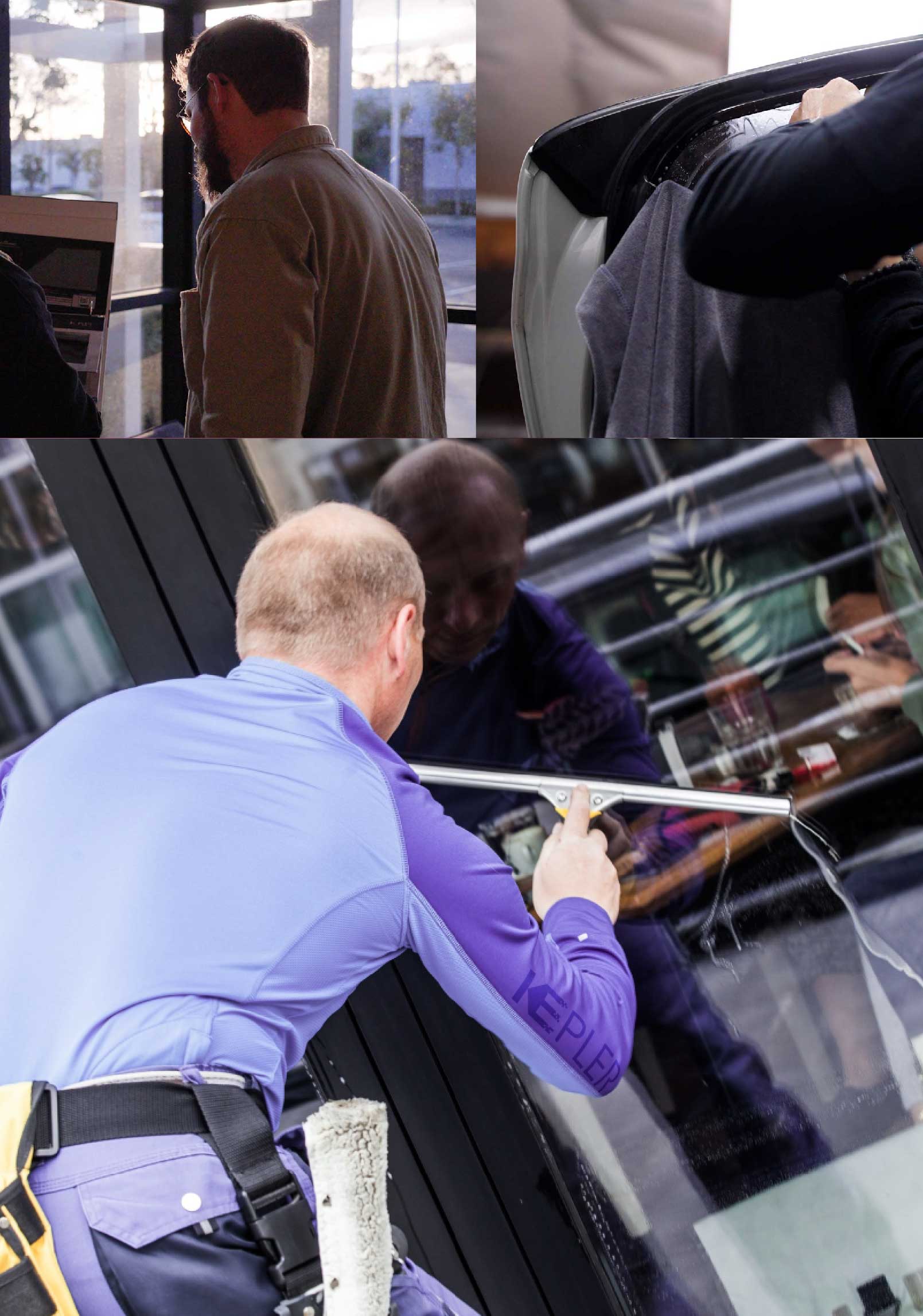 Kepler Skilled Applying Anti-Graffiti Window Film to a Carrboro Shop Front