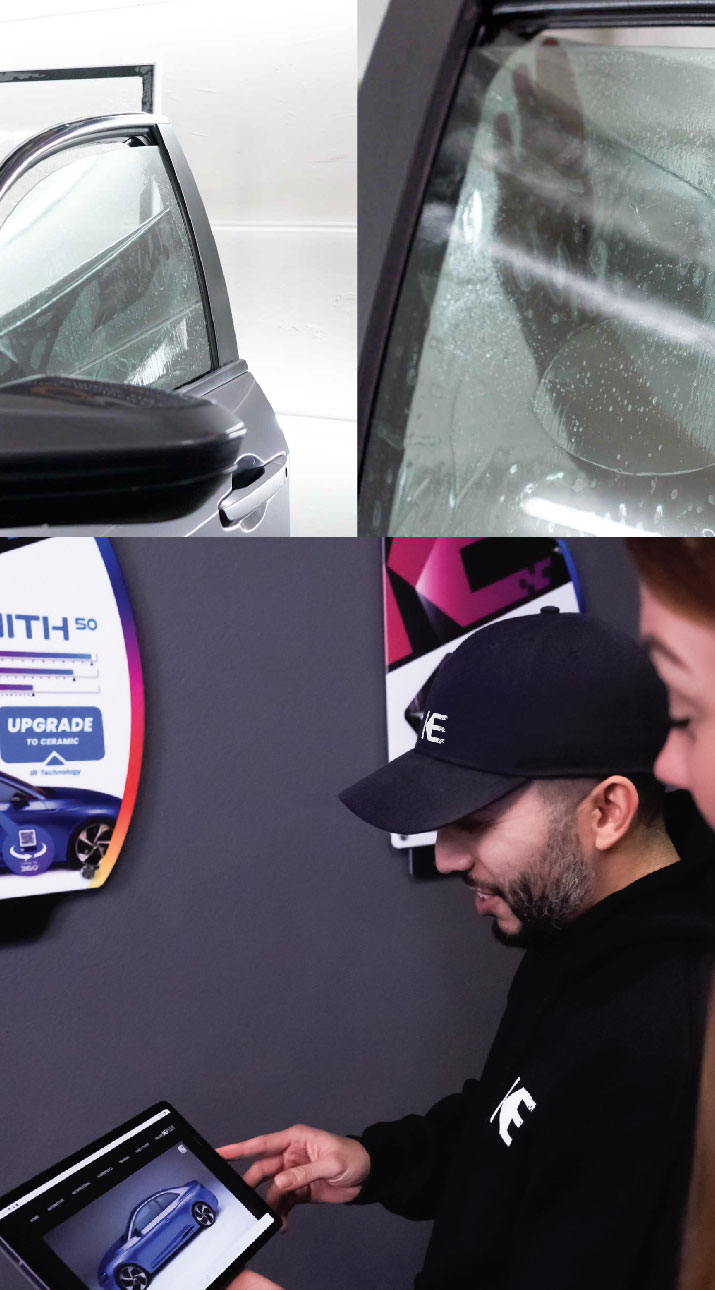 Kepler Dealer Showing Car Window Film Options to Customer in Universal City, Texas