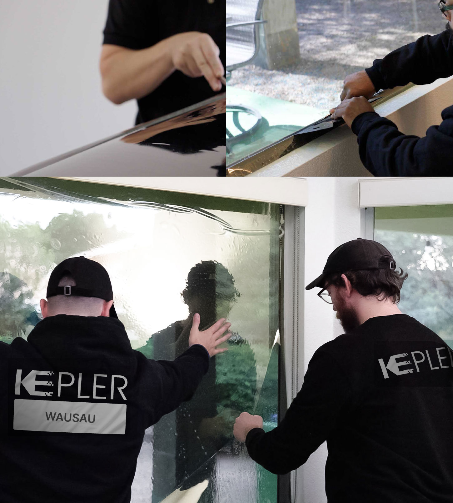 Kepler Technician Fitting Ceramic Window Tint to Home in Wausau