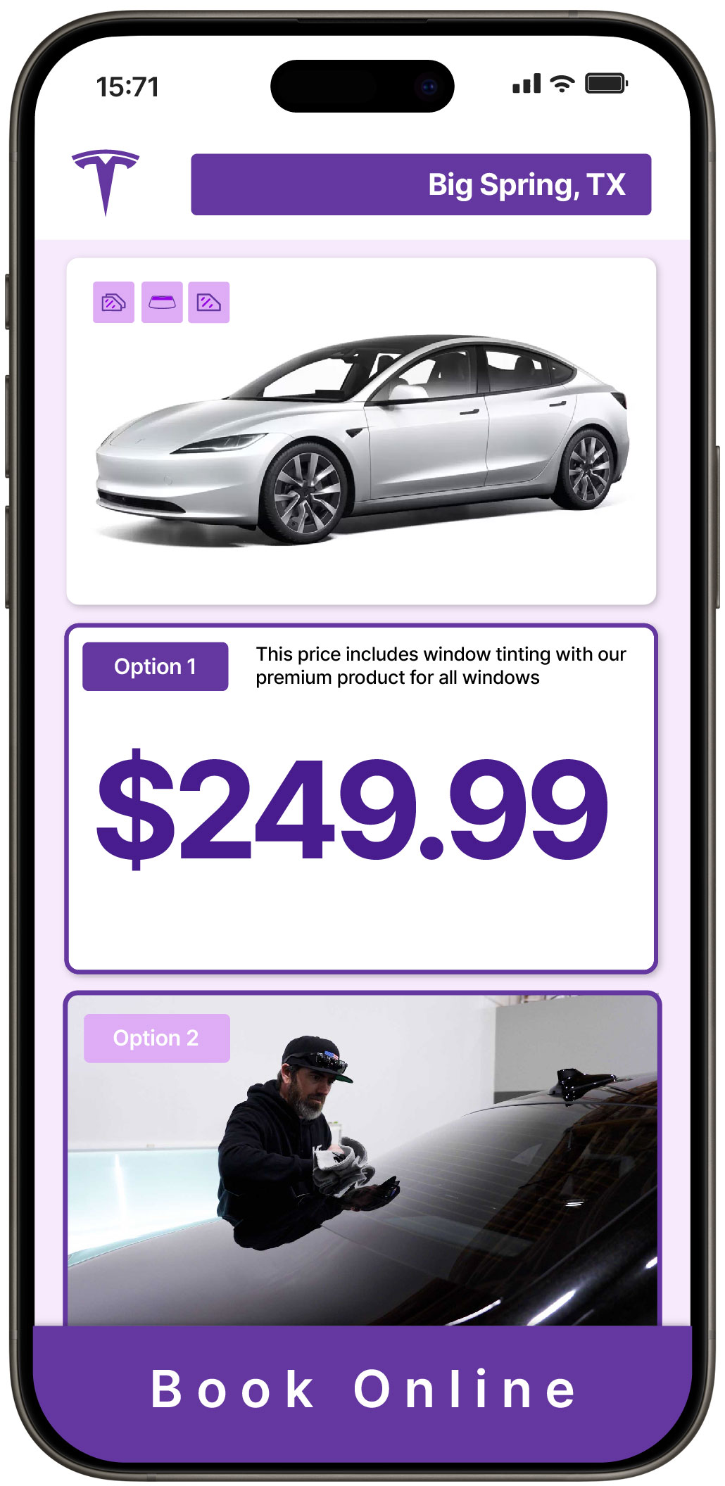 View Competitive Tesla Window Tinting Rates in Big Spring, Texas