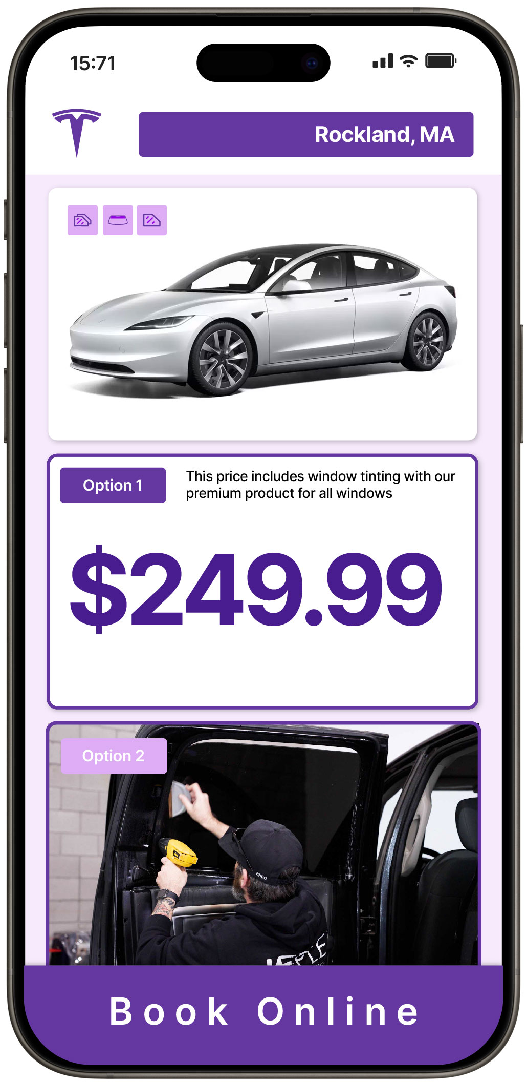 View Affordable Tesla Window Tinting Costs in Rockland, Massachusetts