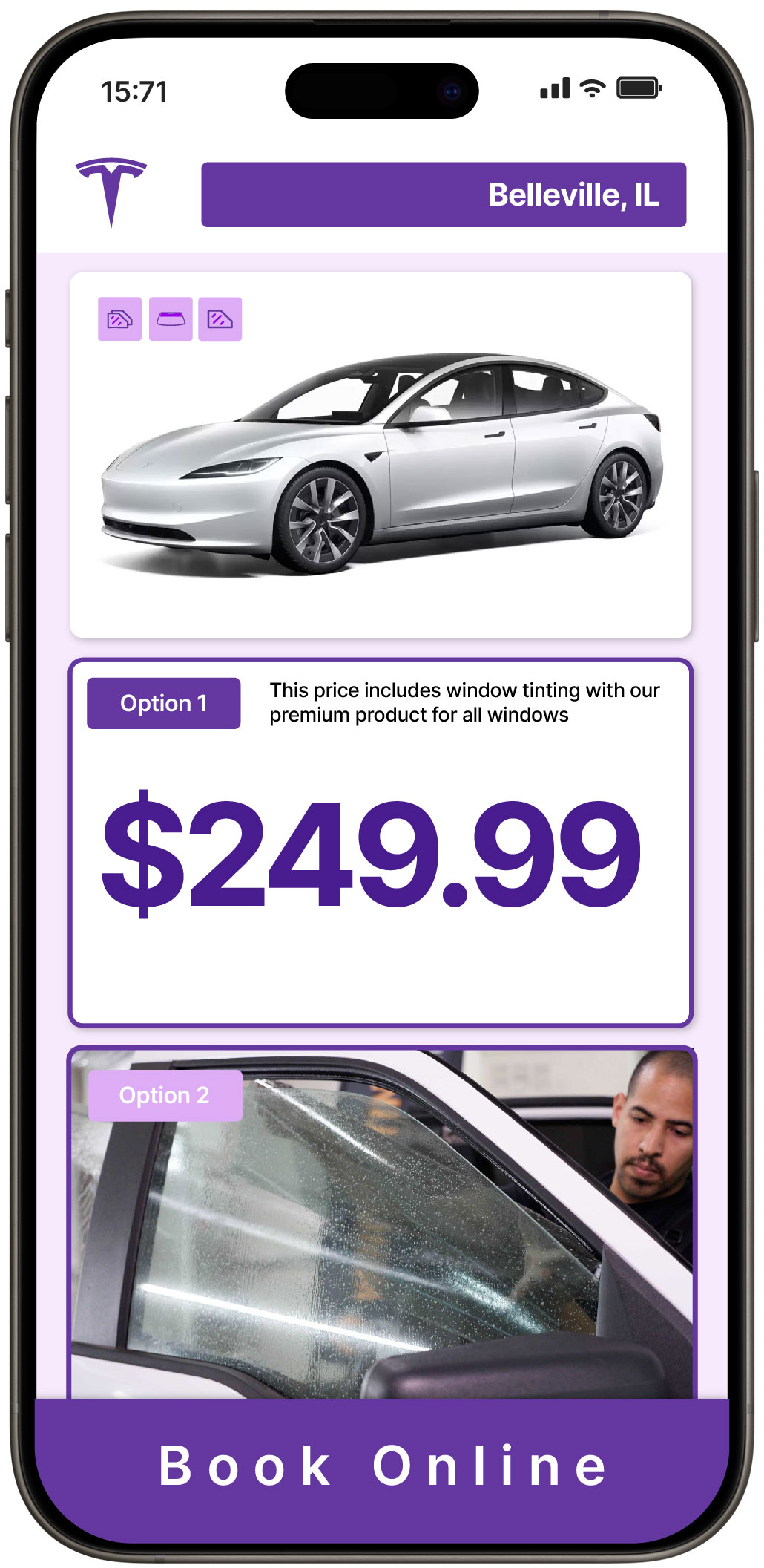View Competitive Tesla Window Tinting Costs in Belleville, Illinois