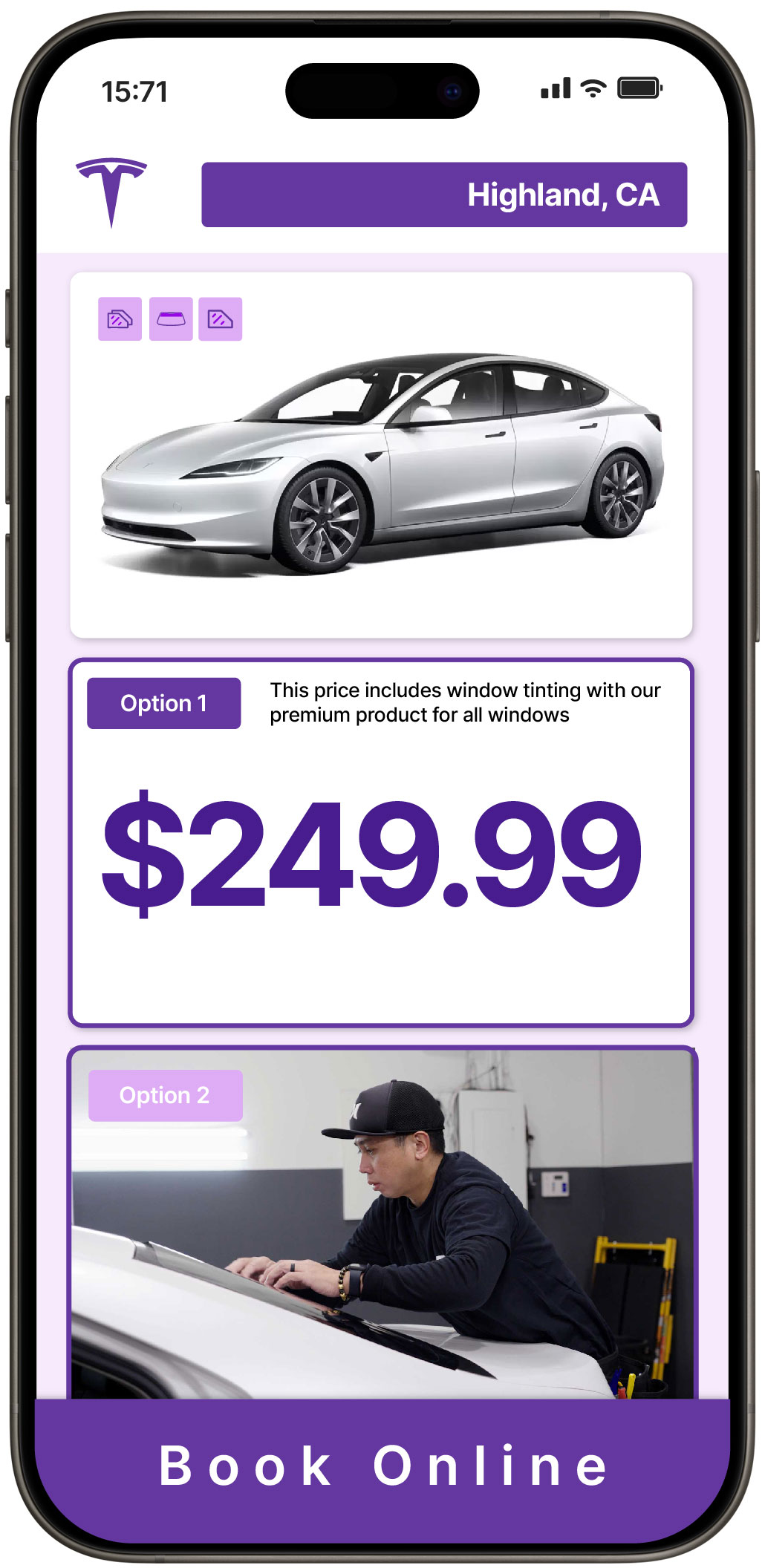 View Reasonable Tesla Window Tinting Rates in Highland, California