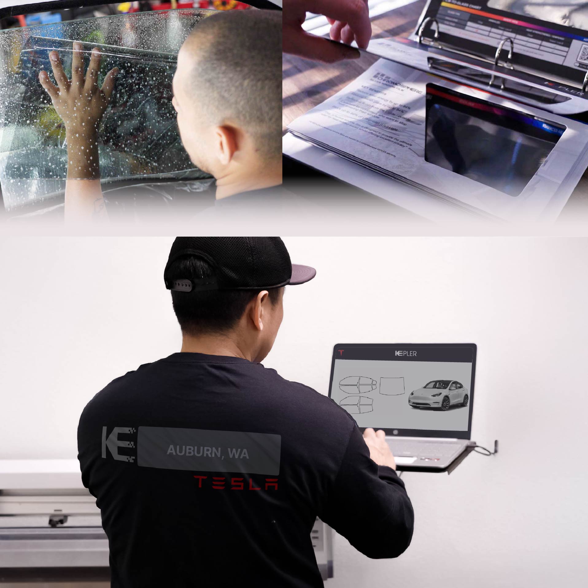 Expert Technician Installing High-tech Window Tint to Tesla in Auburn
