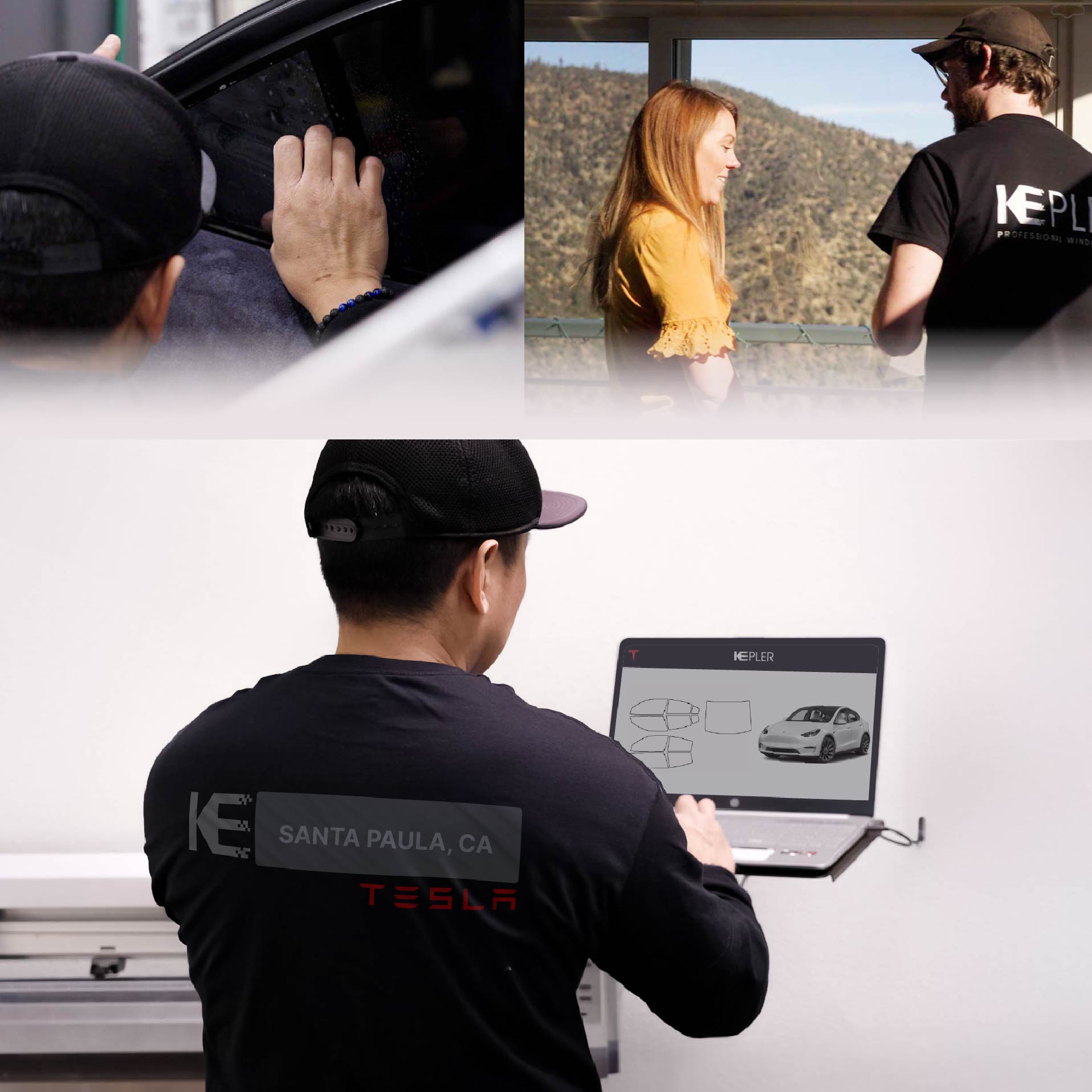 Kepler Technician Applying High-tech Window Tint to Tesla in Santa Paula