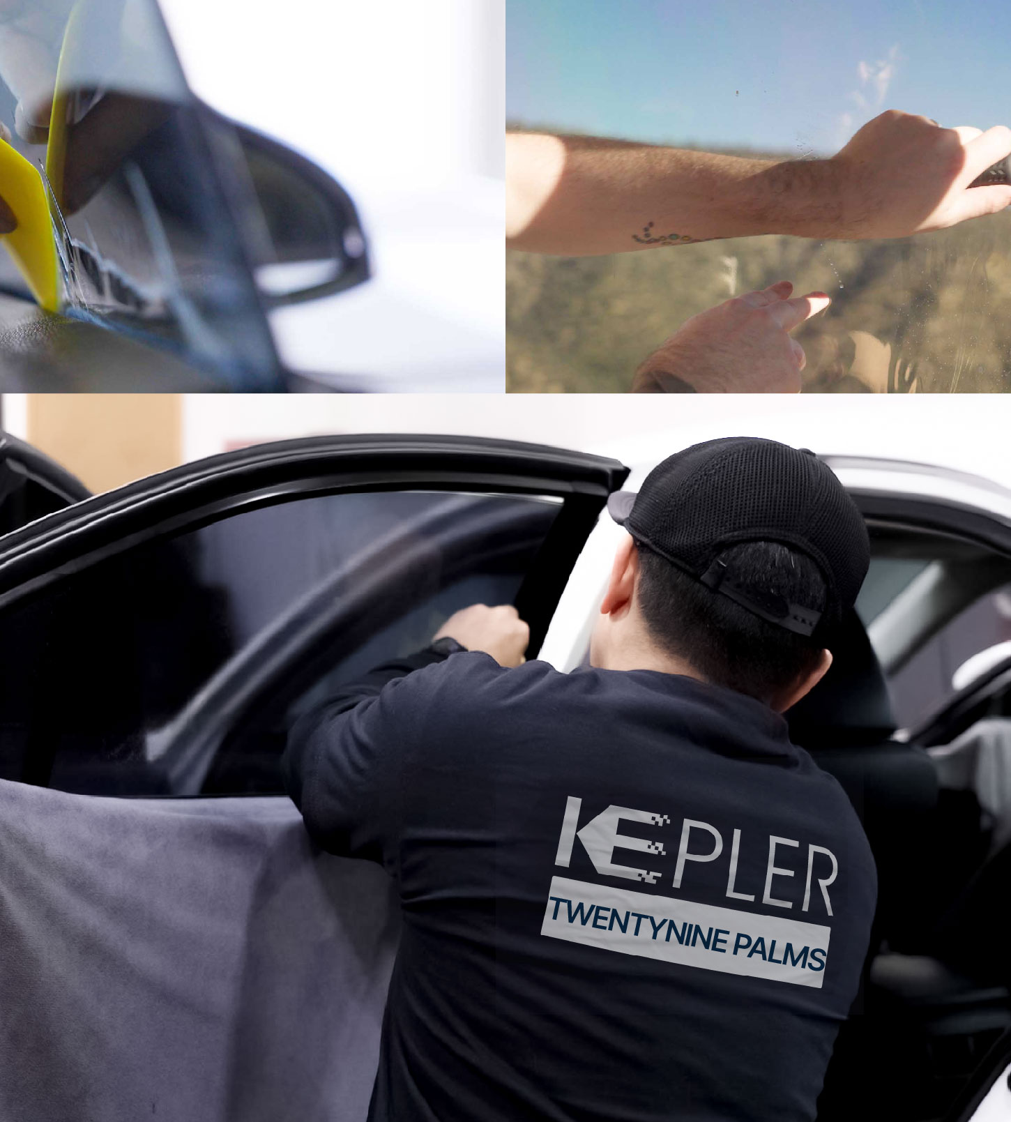 Automotive Window Tinting Expert Applying Film in Twentynine Palms, California