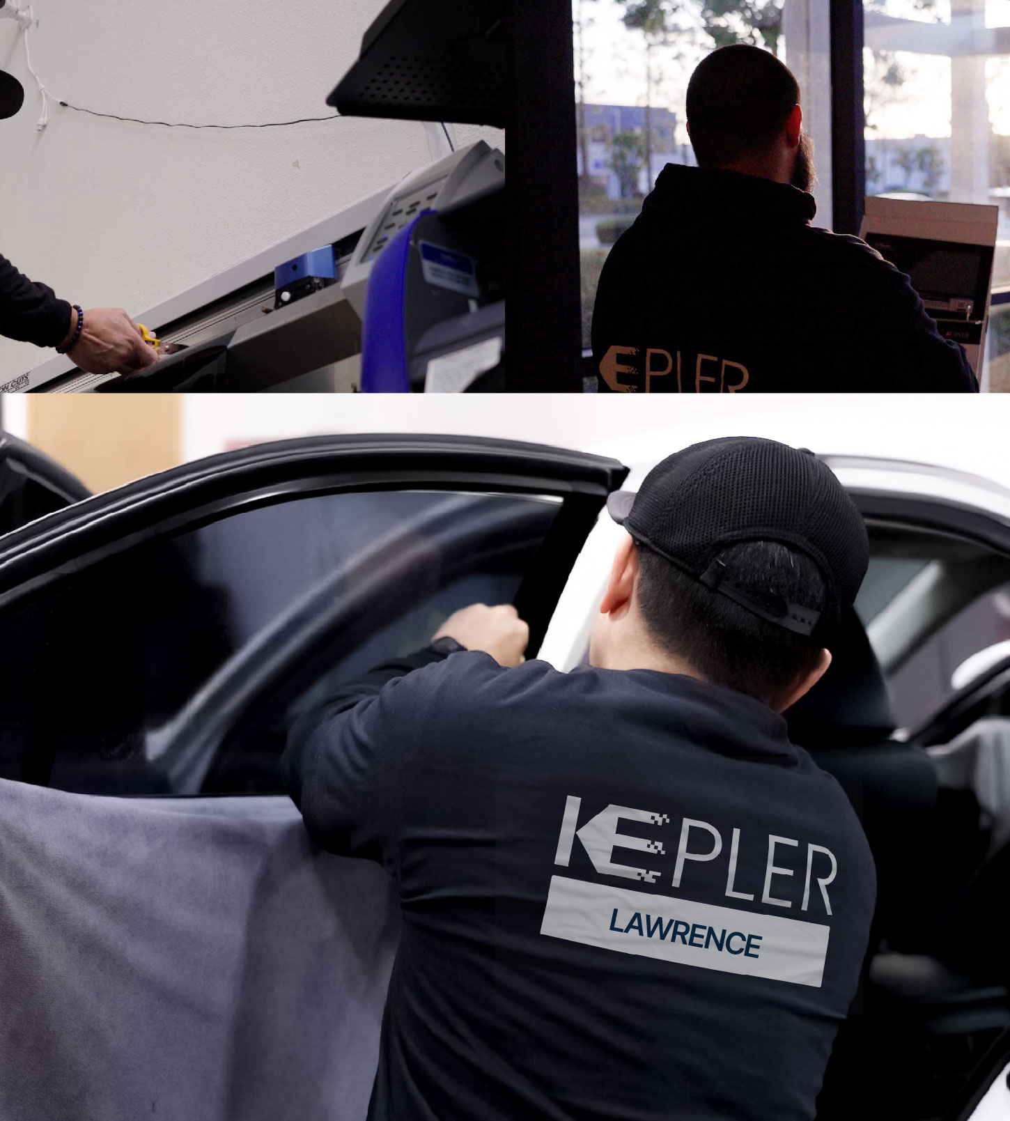 Automotive Window Tinting Expert Applying Film in Lawrence, Kansas