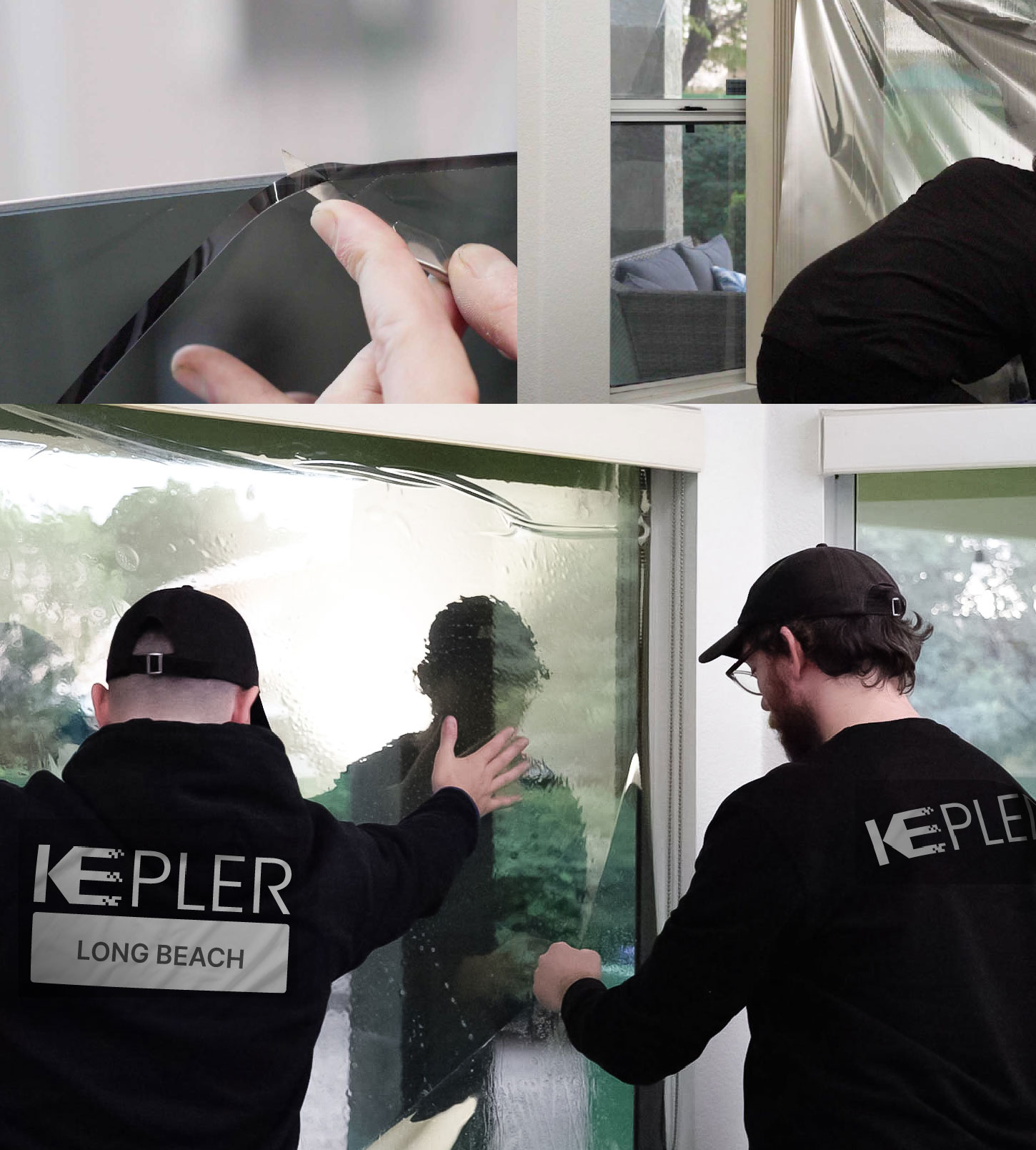 Kepler Technician Applying Ceramic Window Tint to Home in Long Beach