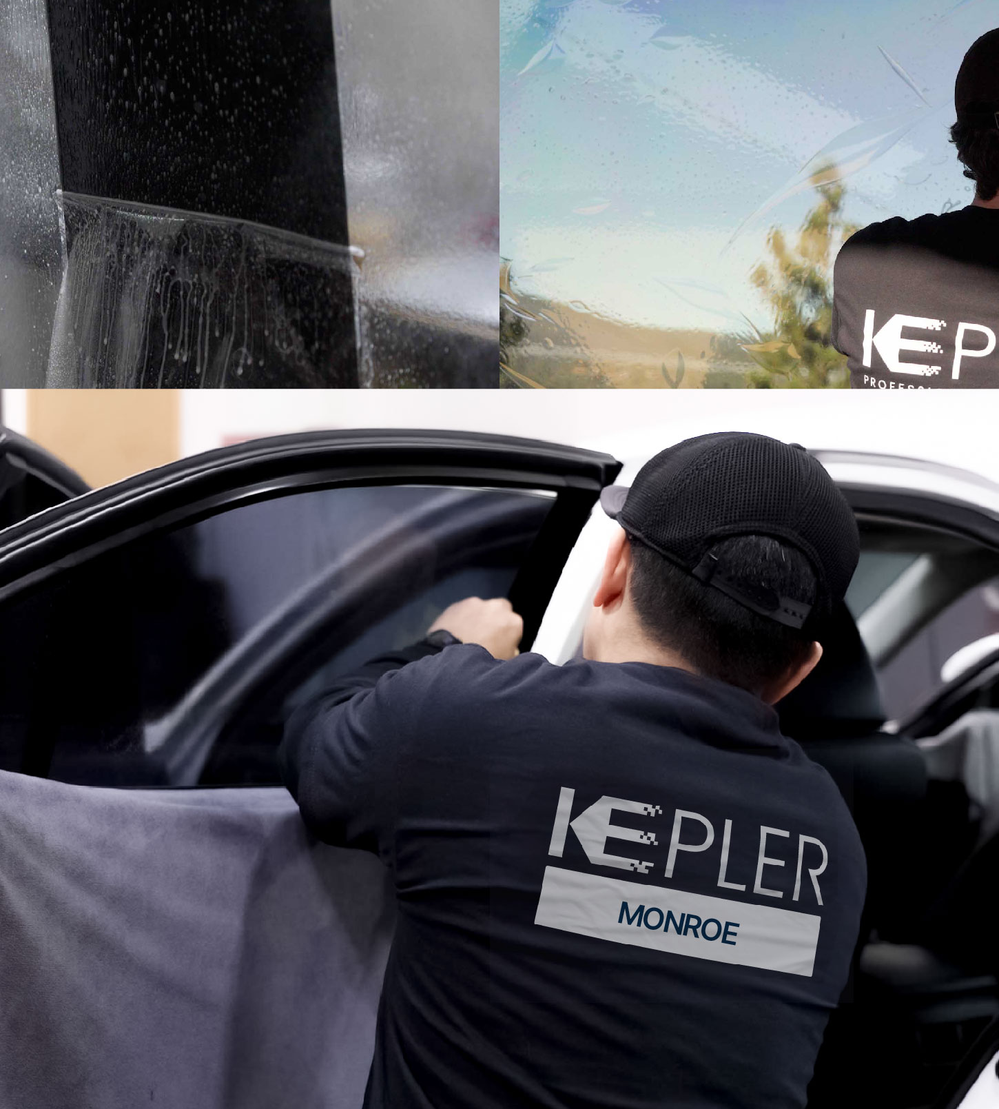 Automotive Window Tinting Expert Applying Film in Monroe, Michigan