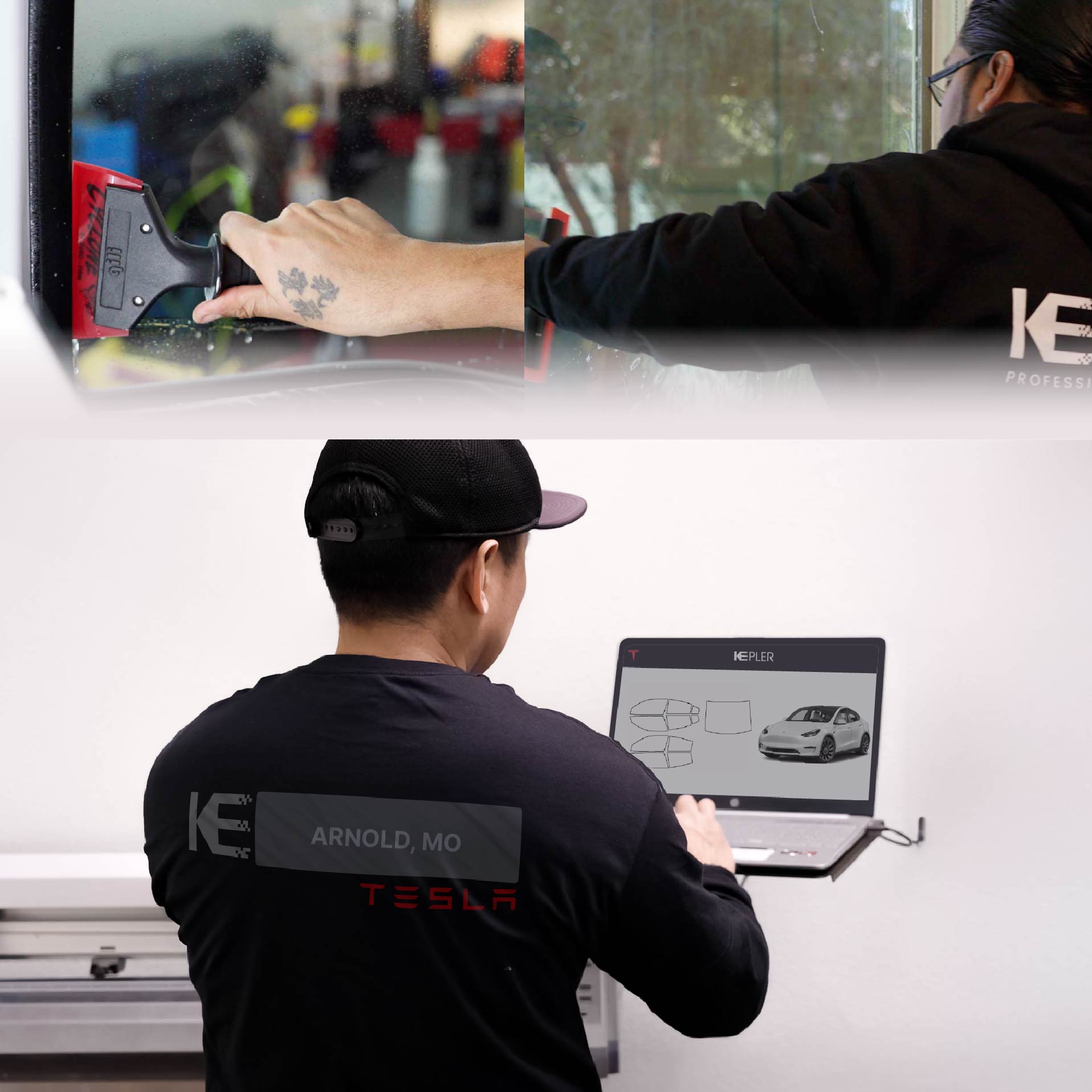 Kepler Technician Fitting Advanced Window Tint to Tesla in Arnold