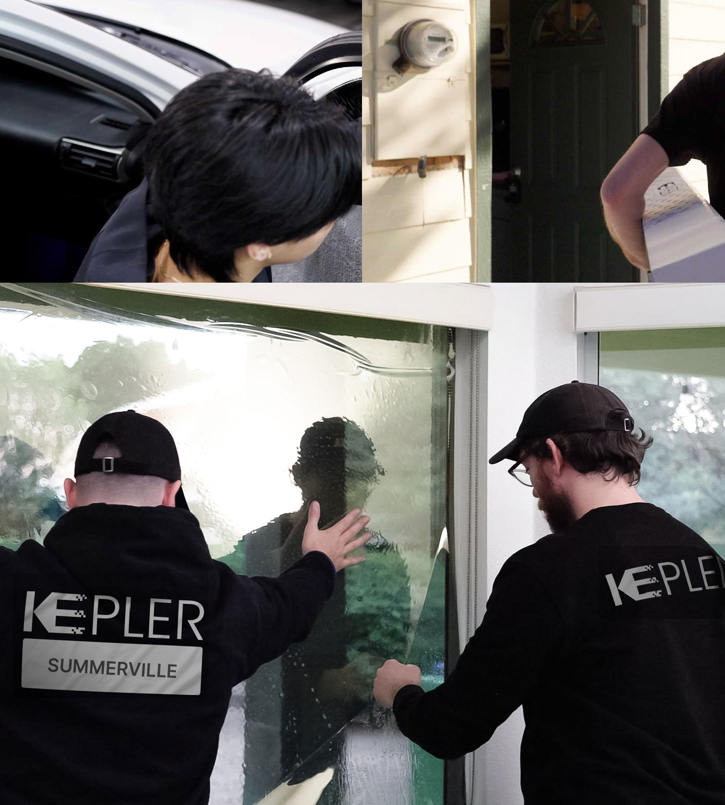 Expert Technician Fitting Advanced Window Tint to Home in Summerville