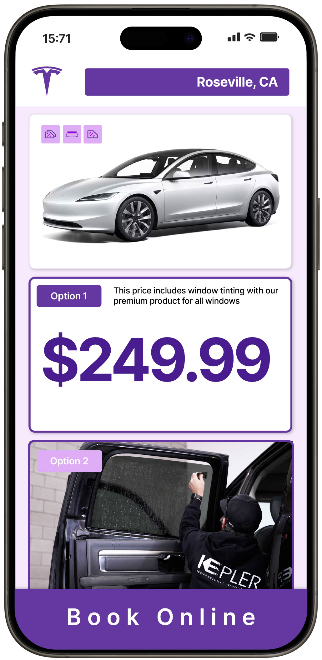 View Competitive Tesla Window Tinting Rates in Roseville, California