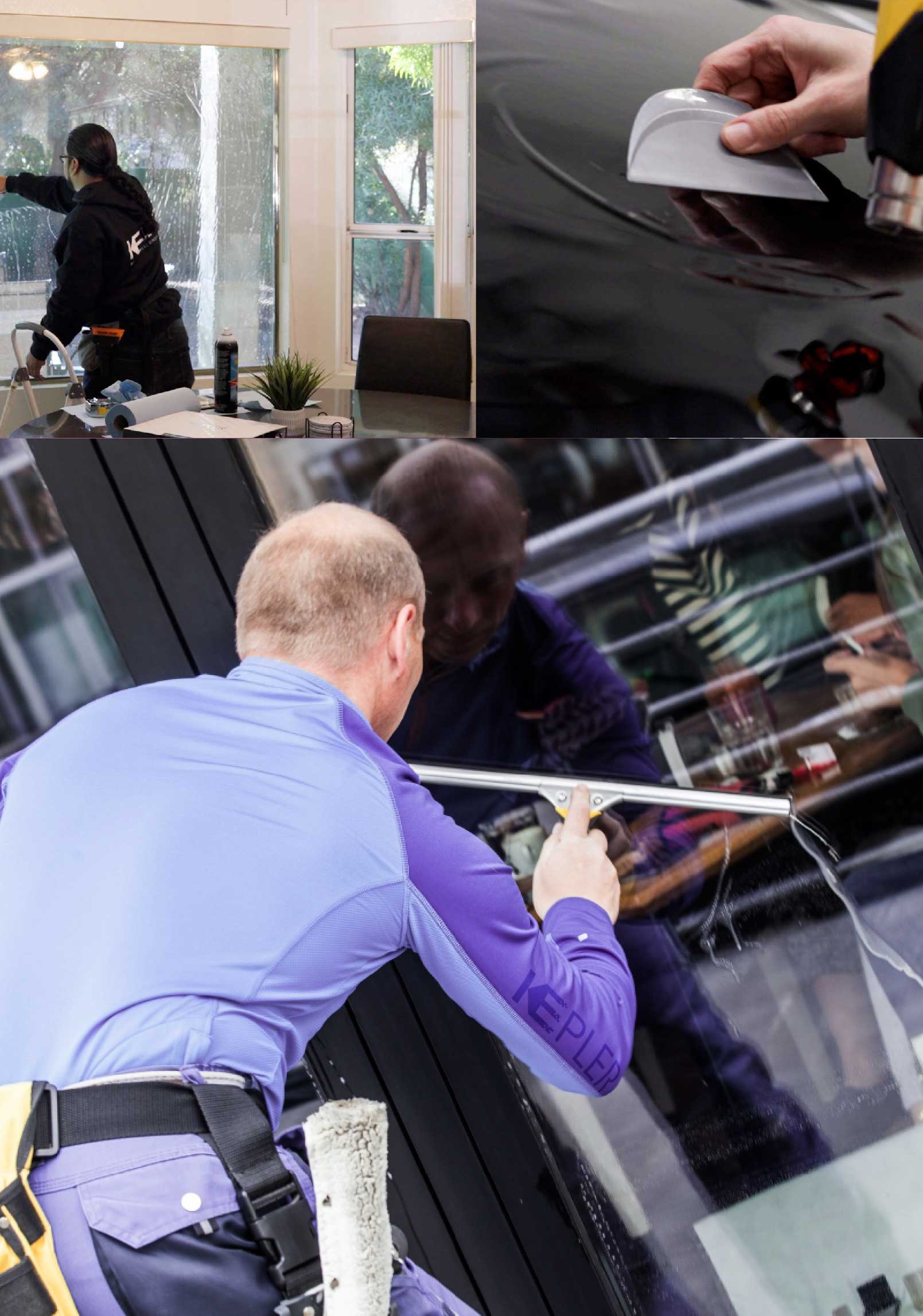 Kepler Skilled Applying Anti-Graffiti Window Film to a Farmington Shop Front