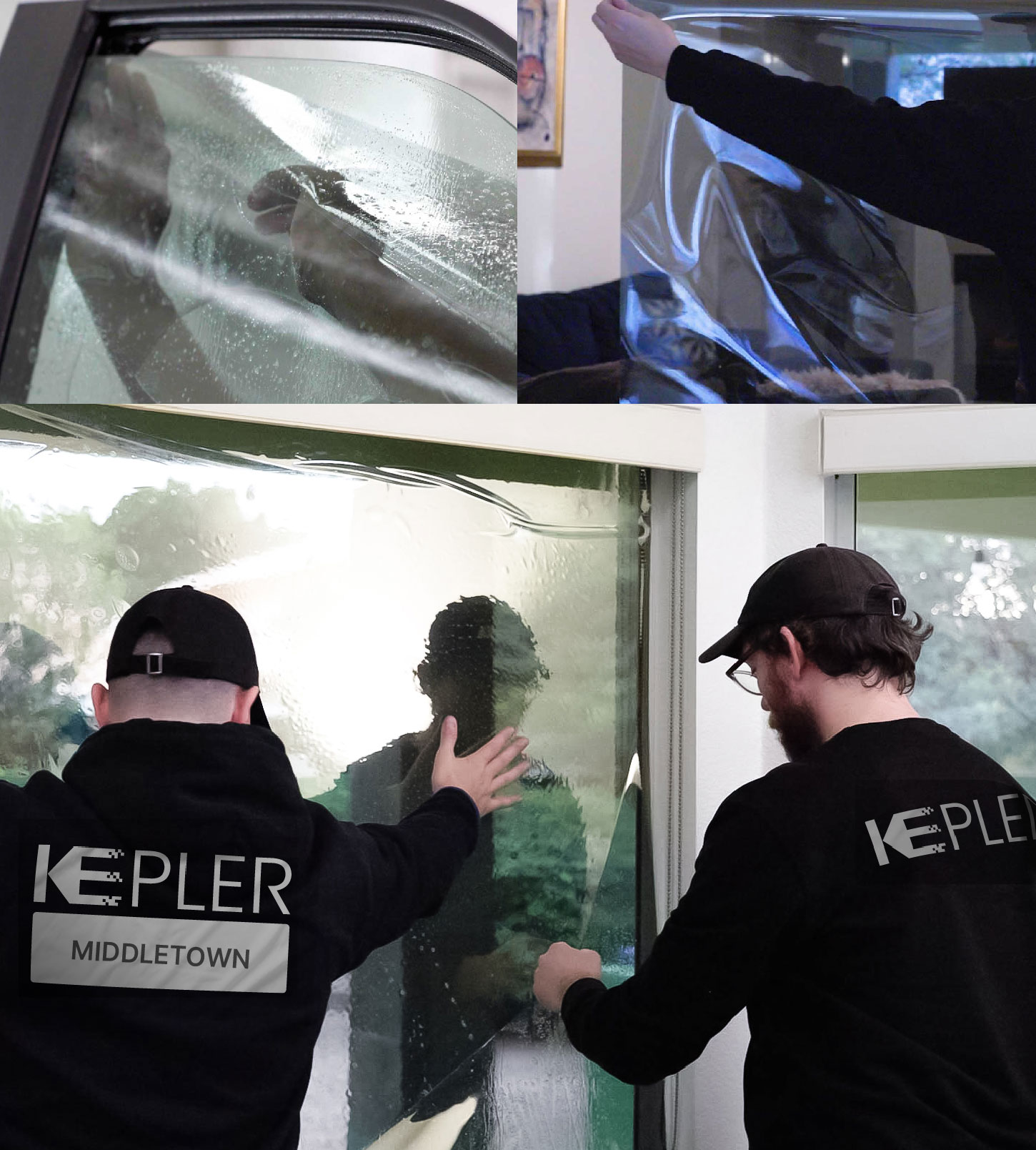 Expert Technician Installing Ceramic Window Tint to Home in Middletown