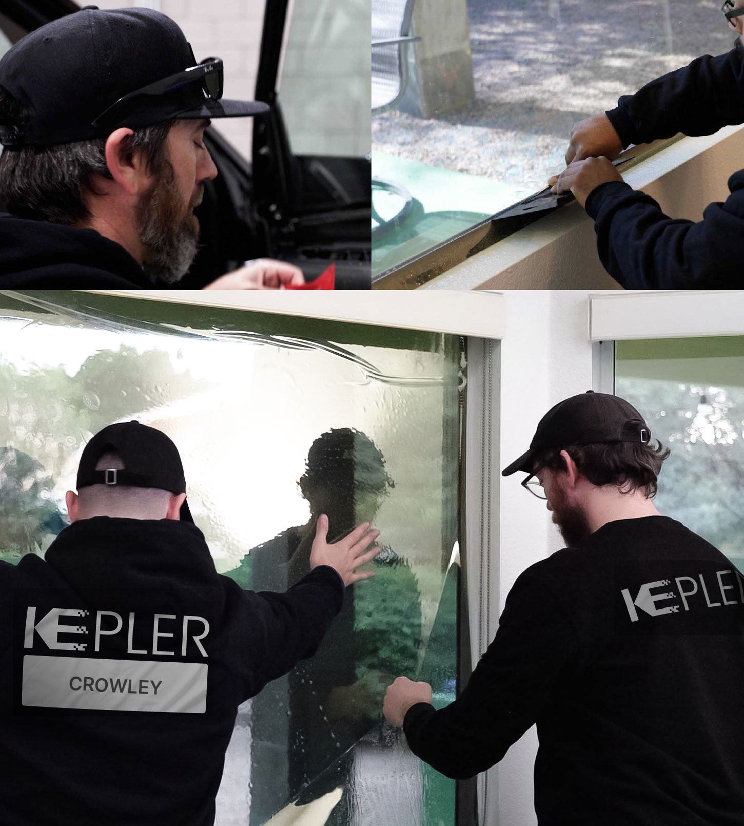 Expert Technician Applying Ceramic Window Tint to Home in Crowley