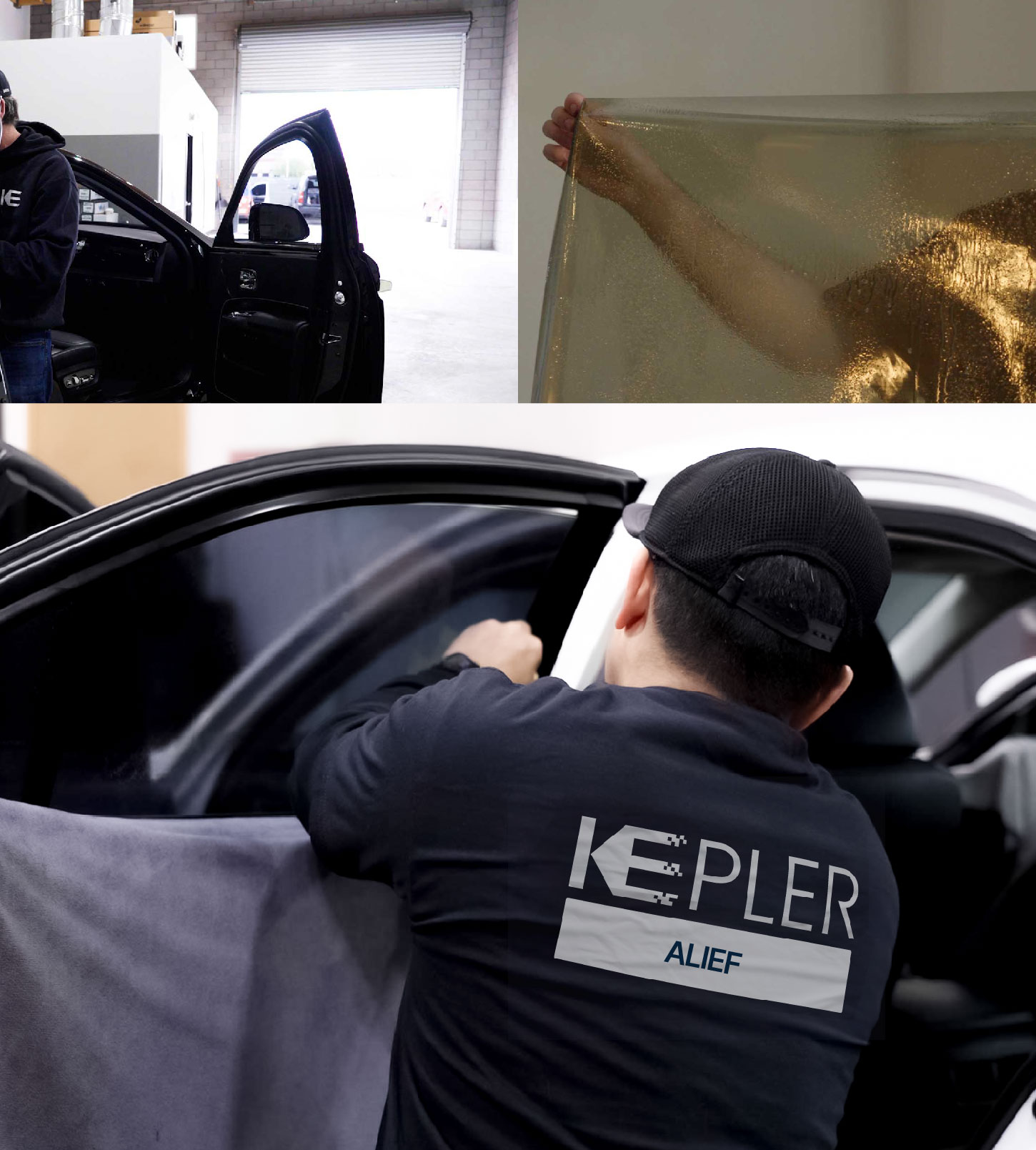 Automotive Window Tinting Expert Applying Film in Alief, Texas