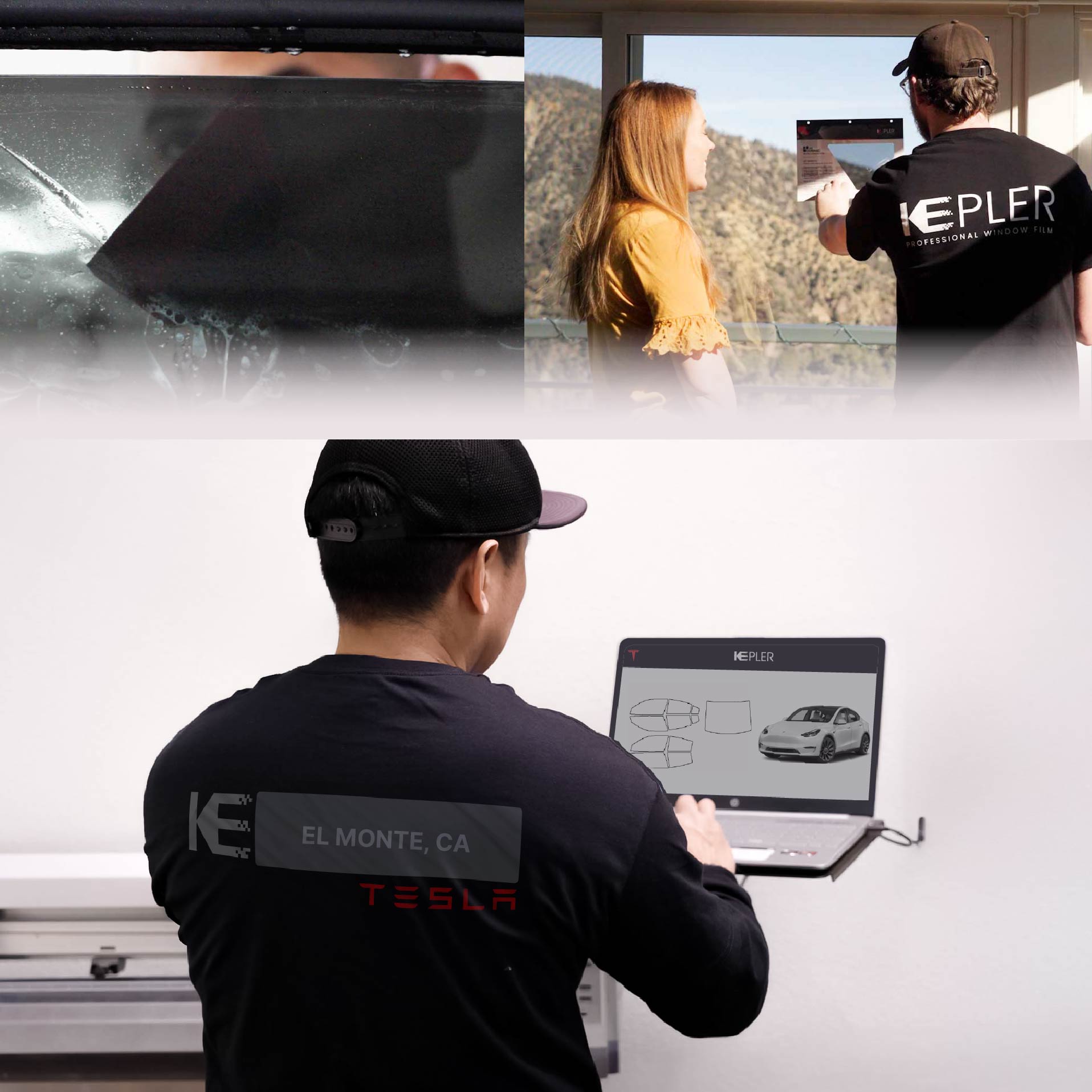 Kepler Technician Installing High-tech Window Tint to Tesla in El Monte
