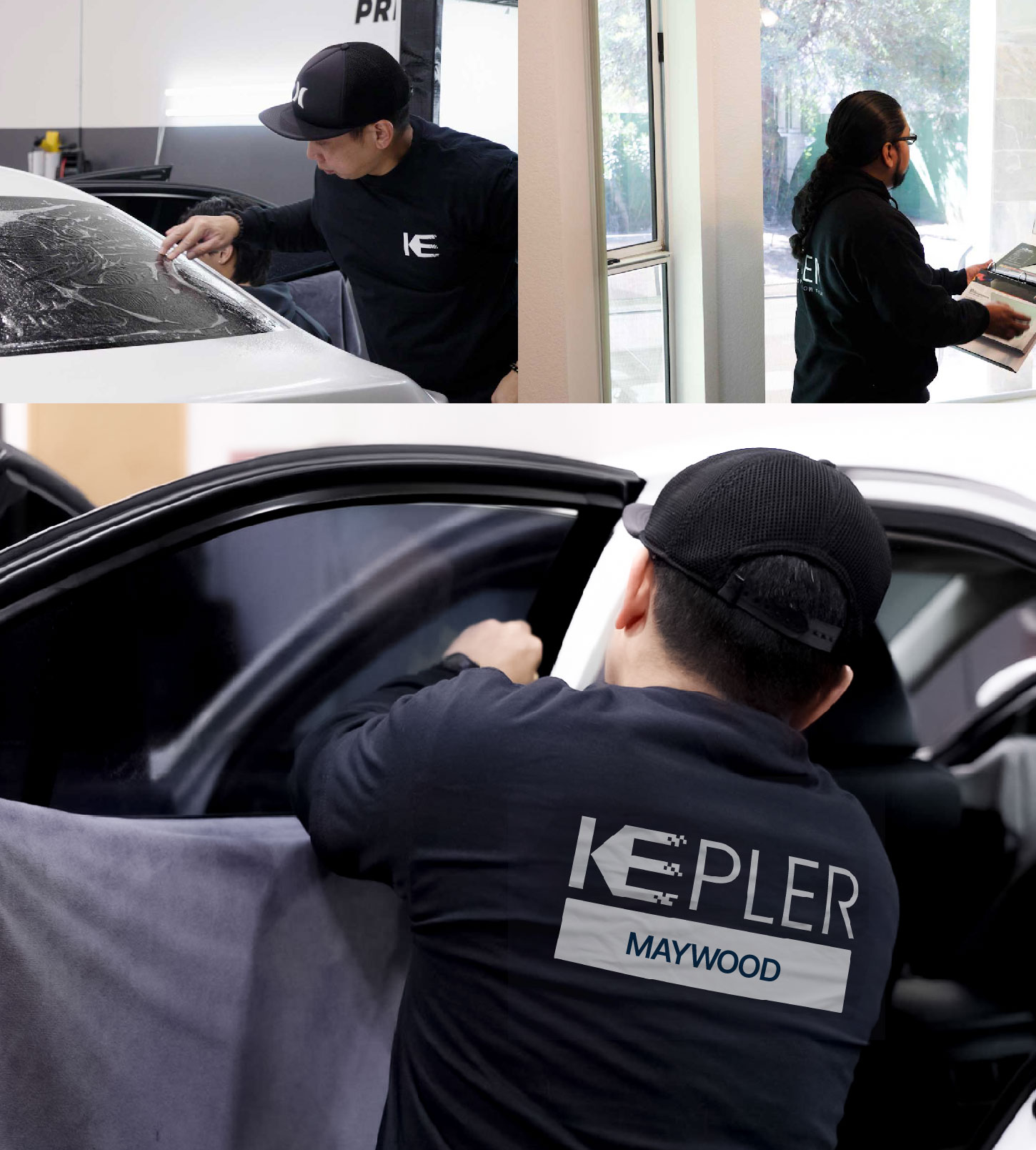 Automotive Window Tinting Expert Applying Film in Maywood, Illinois