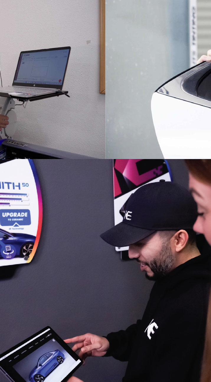Kepler Dealer Showing Car Window Film Options to Customer in Conroe, Texas