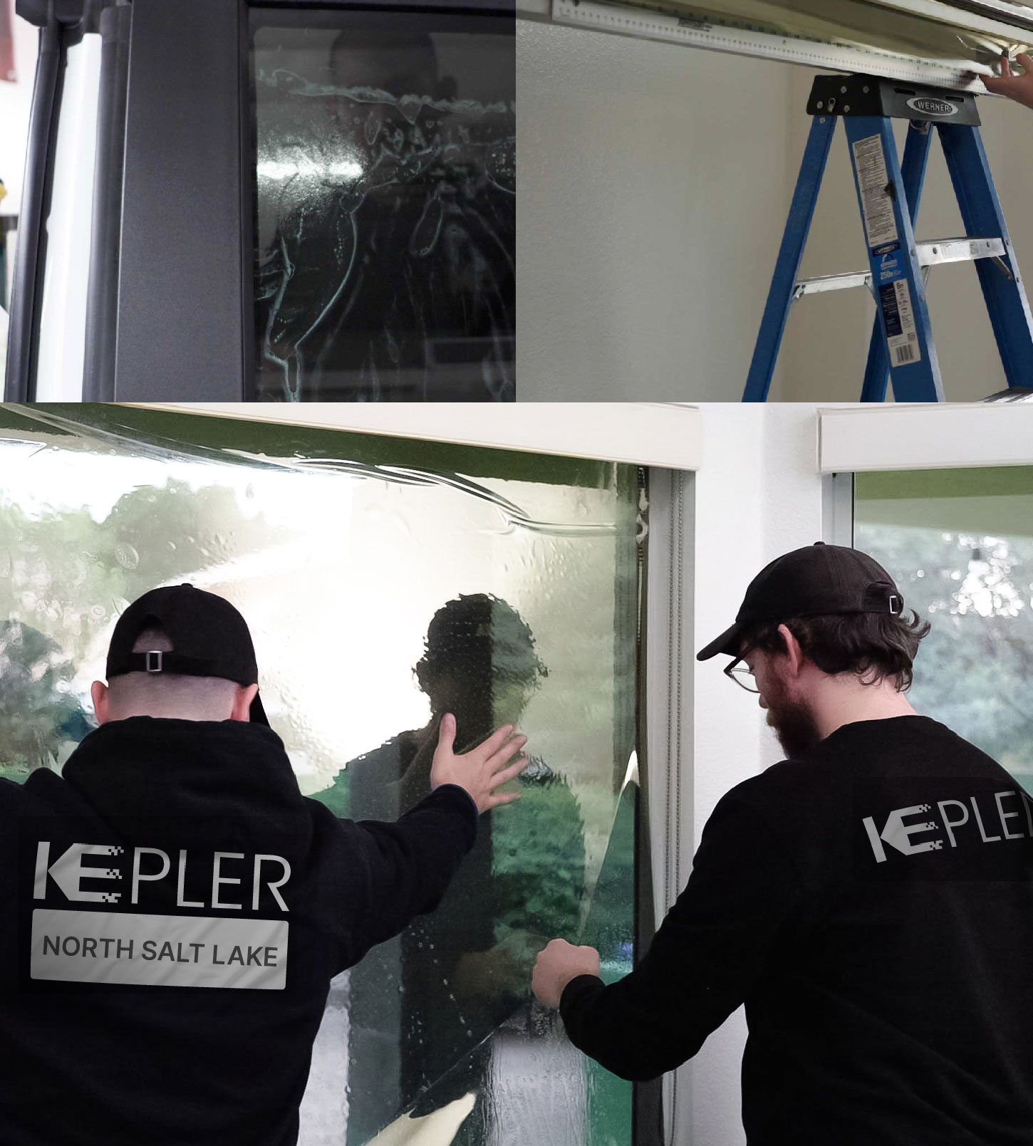 Expert Technician Fitting High-tech Window Tint to Home in North Salt Lake
